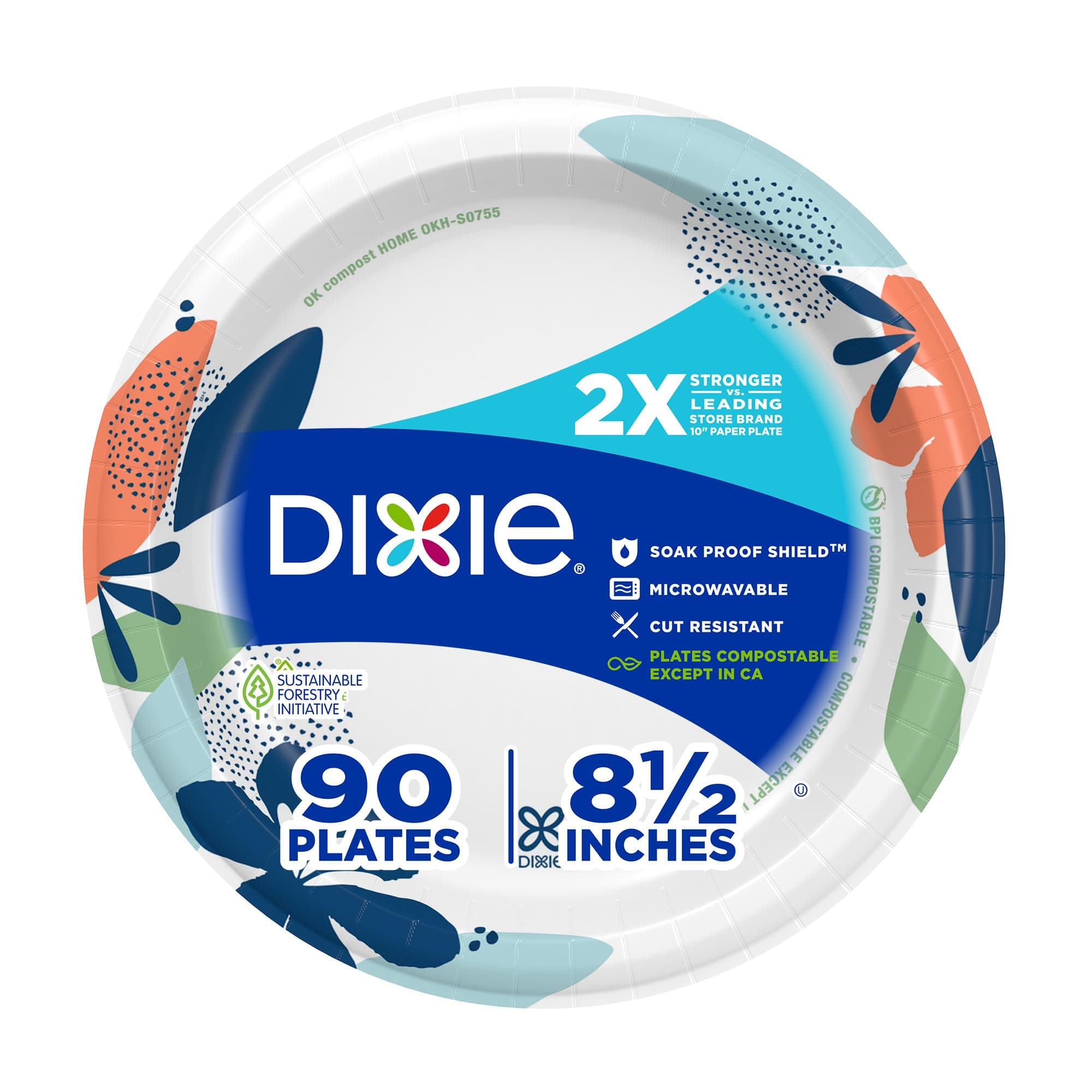 Dixie Paper Plates, 8 1/2 inch, Dinner Size Printed Disposable Plate, 90 Count