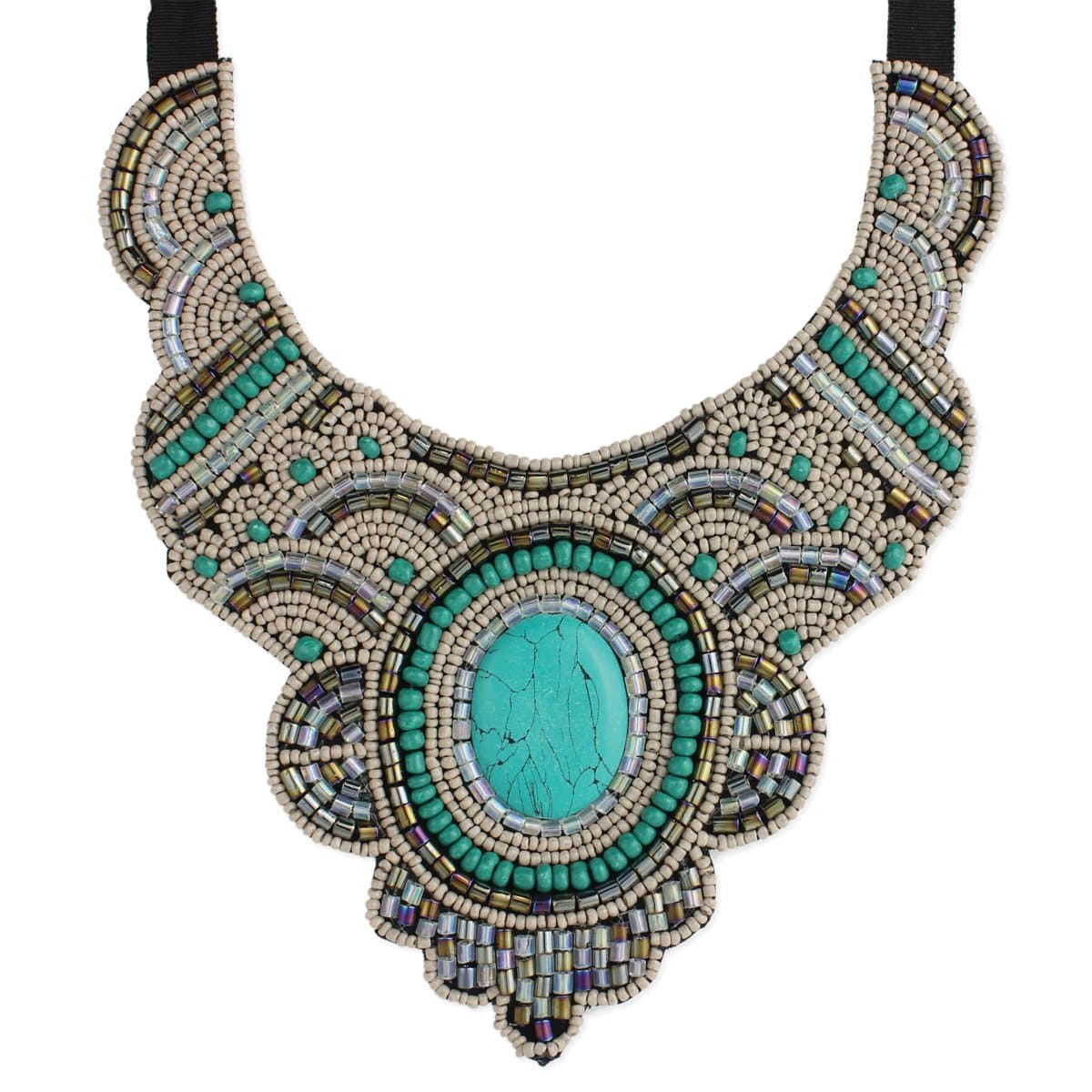 Bead and Ribbon Statement Necklace - Boho