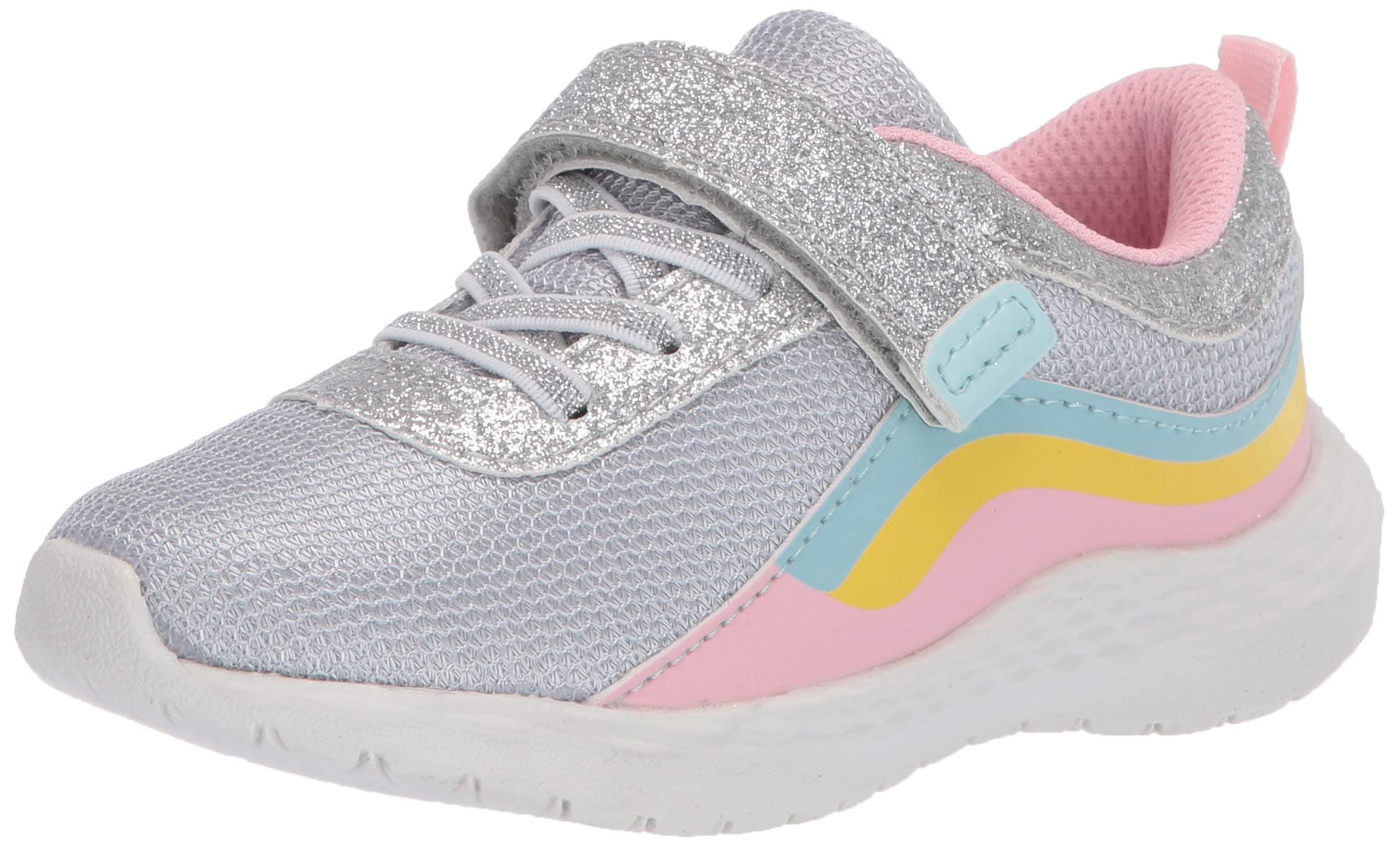 Carter's Girl's Marlee Hook and Loop Athletic Sneaker with Breathable Design, Silver, 7 Toddler