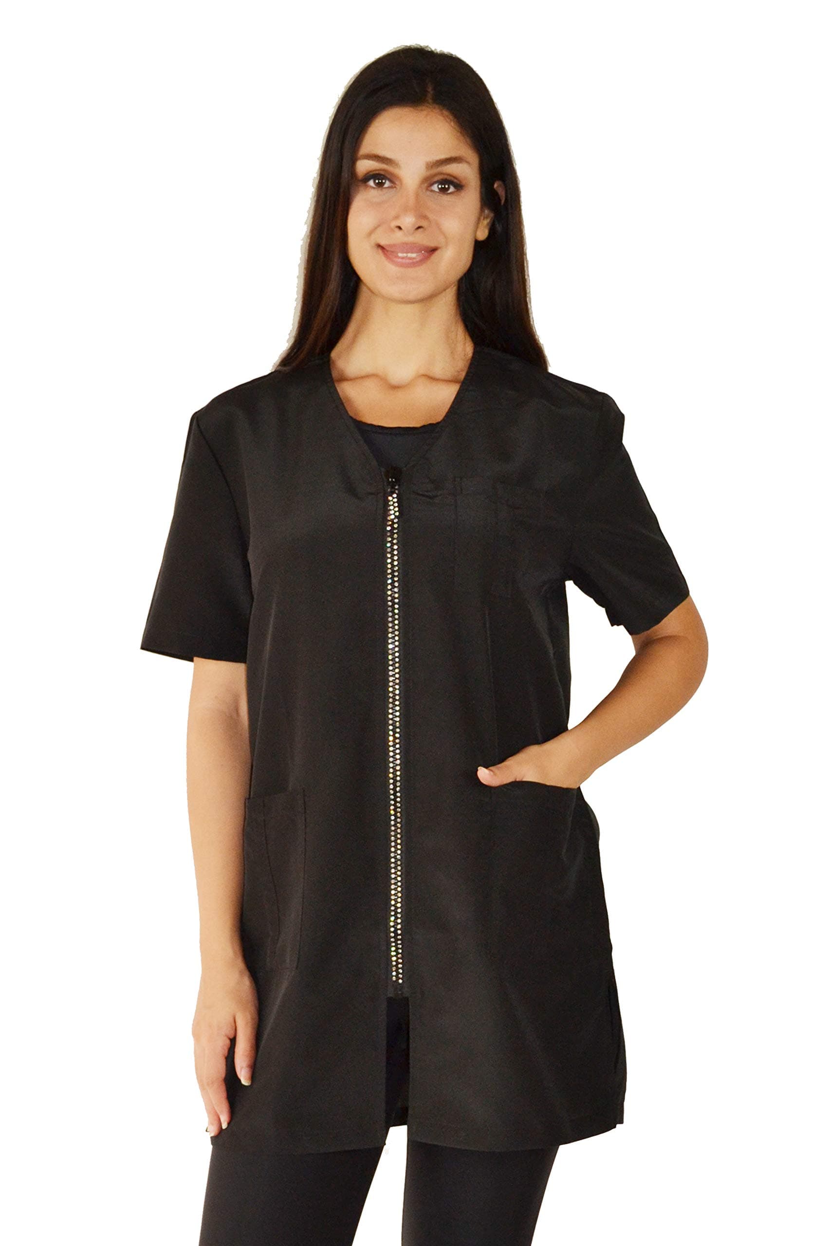 Ladybird Line Rhinestone Zipper Groomer Jacket Ideal for Pet Groomers Water Resistant and Hair Resistant | 3X-Large