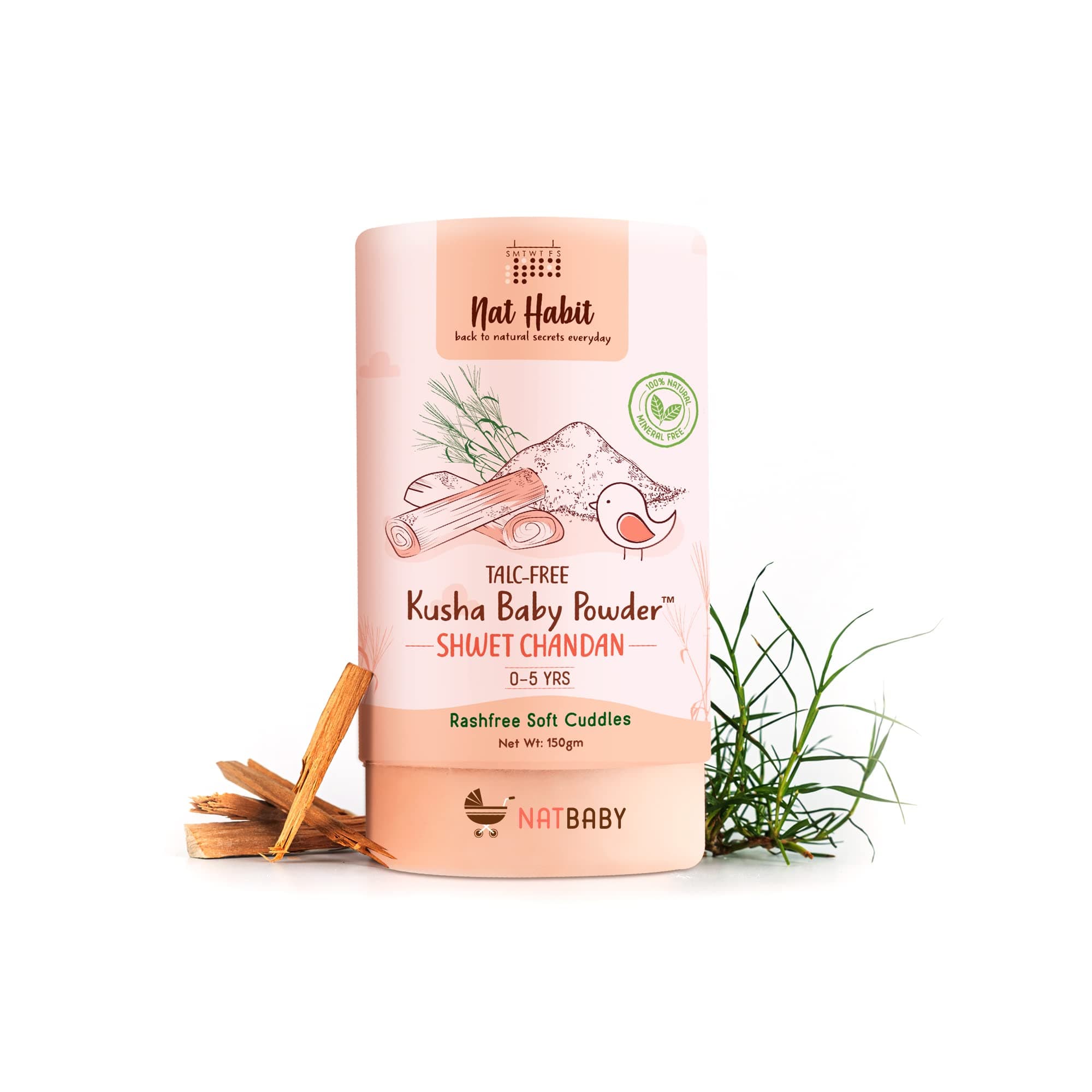 Shwet Chandan Kusha Baby Powder | Talc-Free, Rash-Free Dusting Powder for Newborns & Kids (0 to 5 Yrs) | Cornstarch Baby Powder for Summer, Face & Body | Ayurvedic Baby Puff Powder 150g