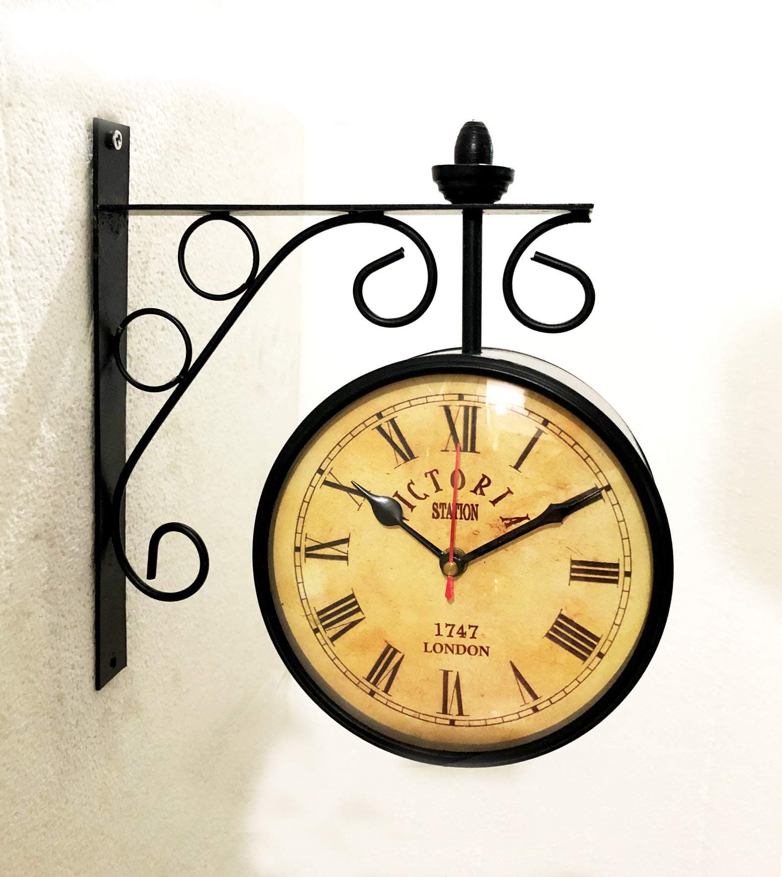 Victoria Station Double Sided Railway Black Powder Coated Clock Functional Clock Home Decor