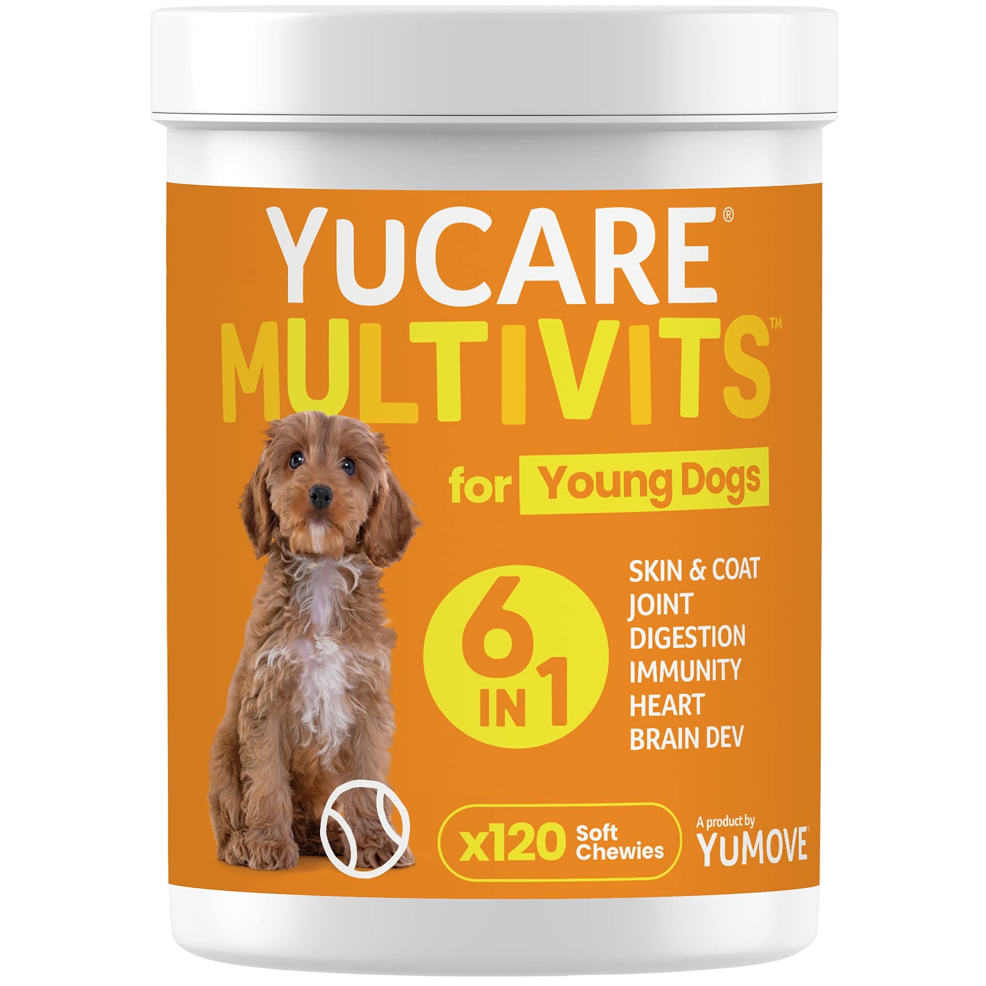 YuCARE MultiVits Supplement for Young Dogs | 6-in-1 Daily Vitamins for Dogs Under 3 Years | 120 Multivitamin Chew
