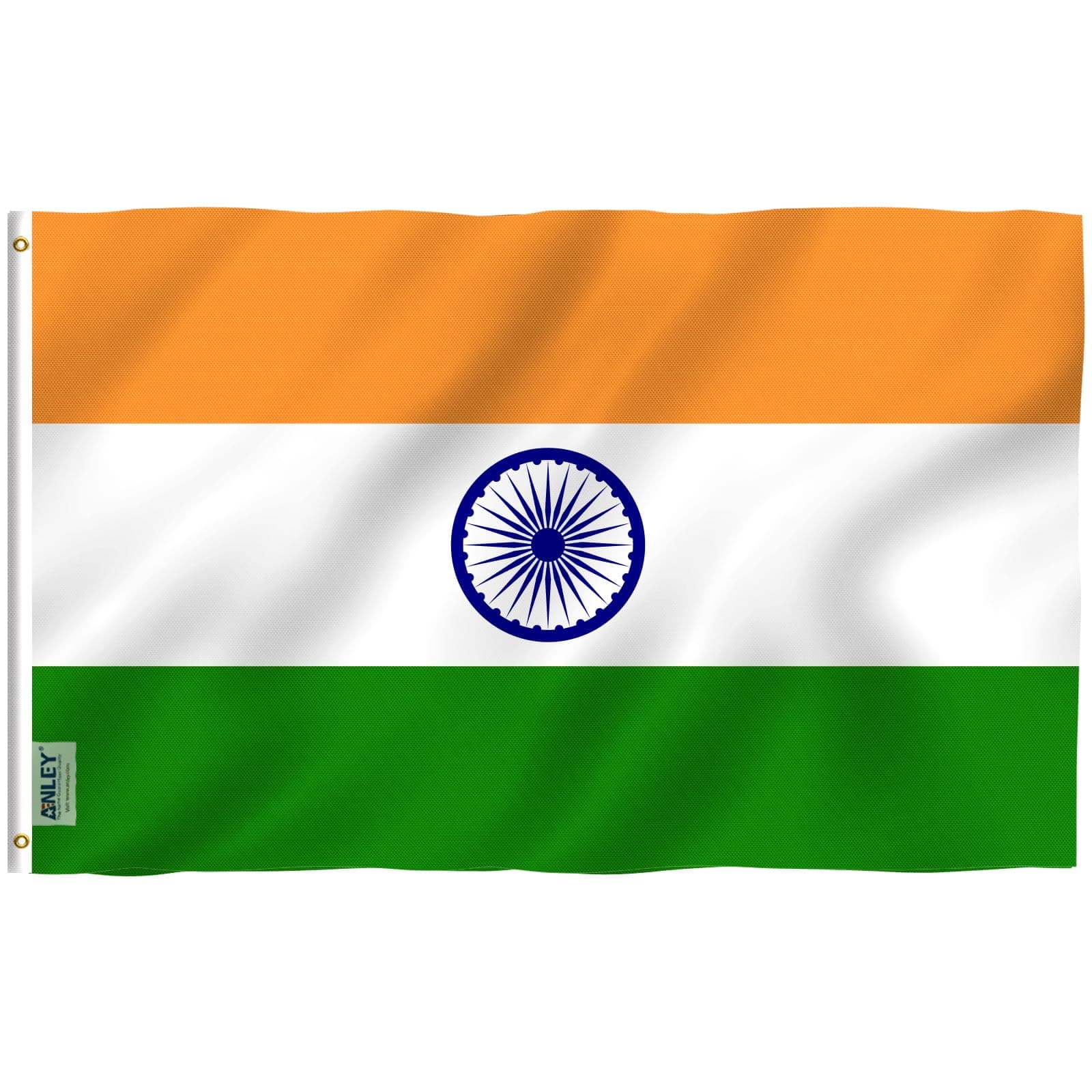 Fly Breeze 3x5 Foot India Flag - Vivid Color and Fade Proof - Canvas Header and Double Stitched - Indian National Flags Polyester with Brass Grommets 3 X 5 Ft