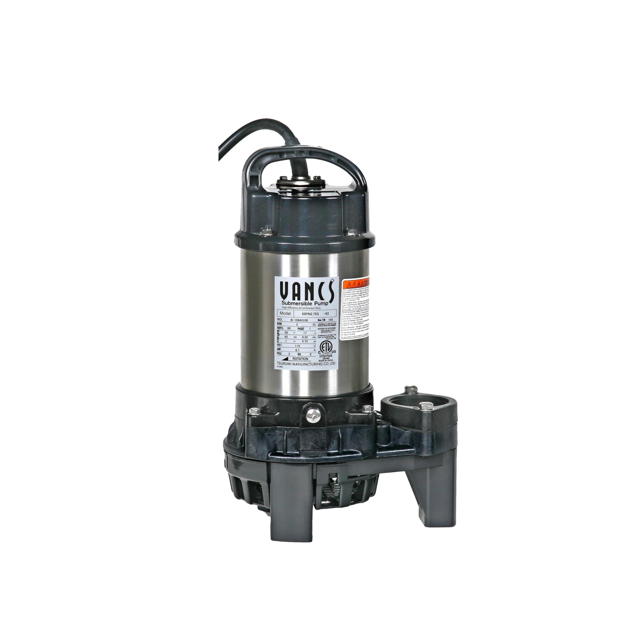 8PN (50PN2.75S) 1hp, 115V, Submersible Pond & Waterfall Pump, Stainless Steel, 5550 GPH. 2"" Discharge"