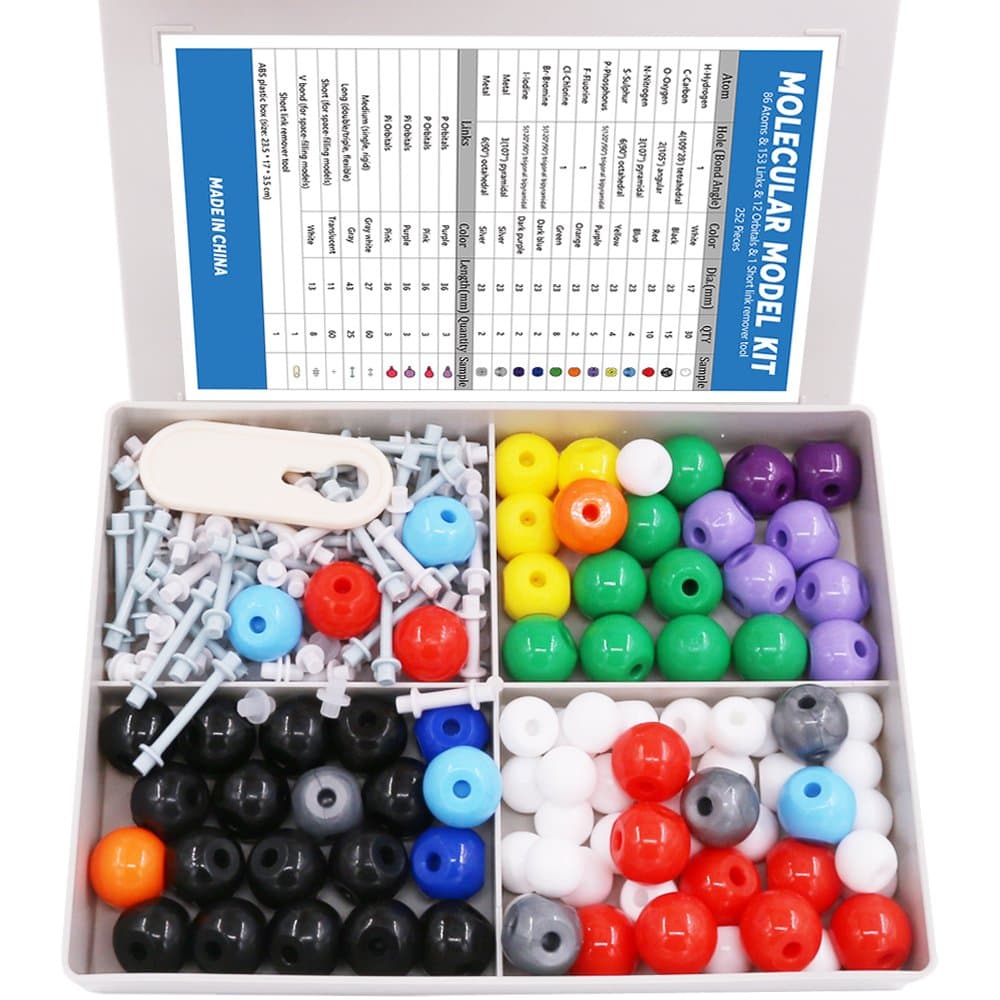 Swpeet 240 Pcs Molecular Model Kit for Organic and Inorganic Chemistry, Chemistry Molecular Model Student and Teacher Set - 86 Atoms & 153 Bonds & 1 Short Link Remover Tool