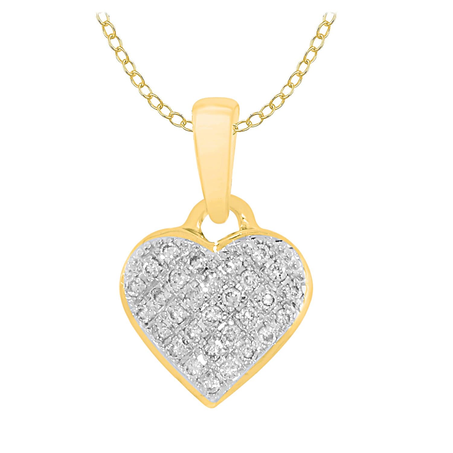 10k Gold Womens Round 1/10 cttw Natural Diamond Heart Love Cluster Pendant with 18" Chain