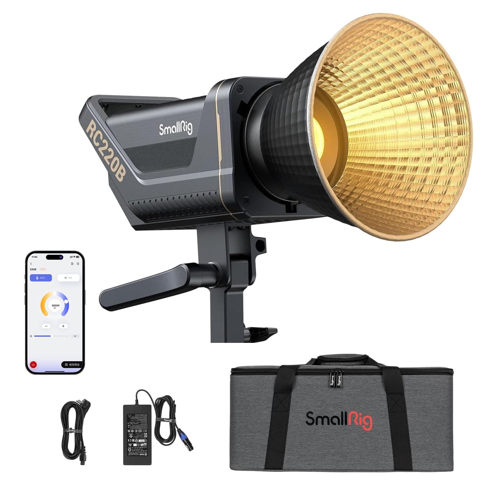 SmallRig RC 220B 220W Bi-Color LED Video Light 2700K-6500K 84500 Lux@3.3ft Continuous Lighting CRI 95+ TLCI 96+ w/Bowens Mount, Manual and App Control Remotely Professional Studio Spotlight