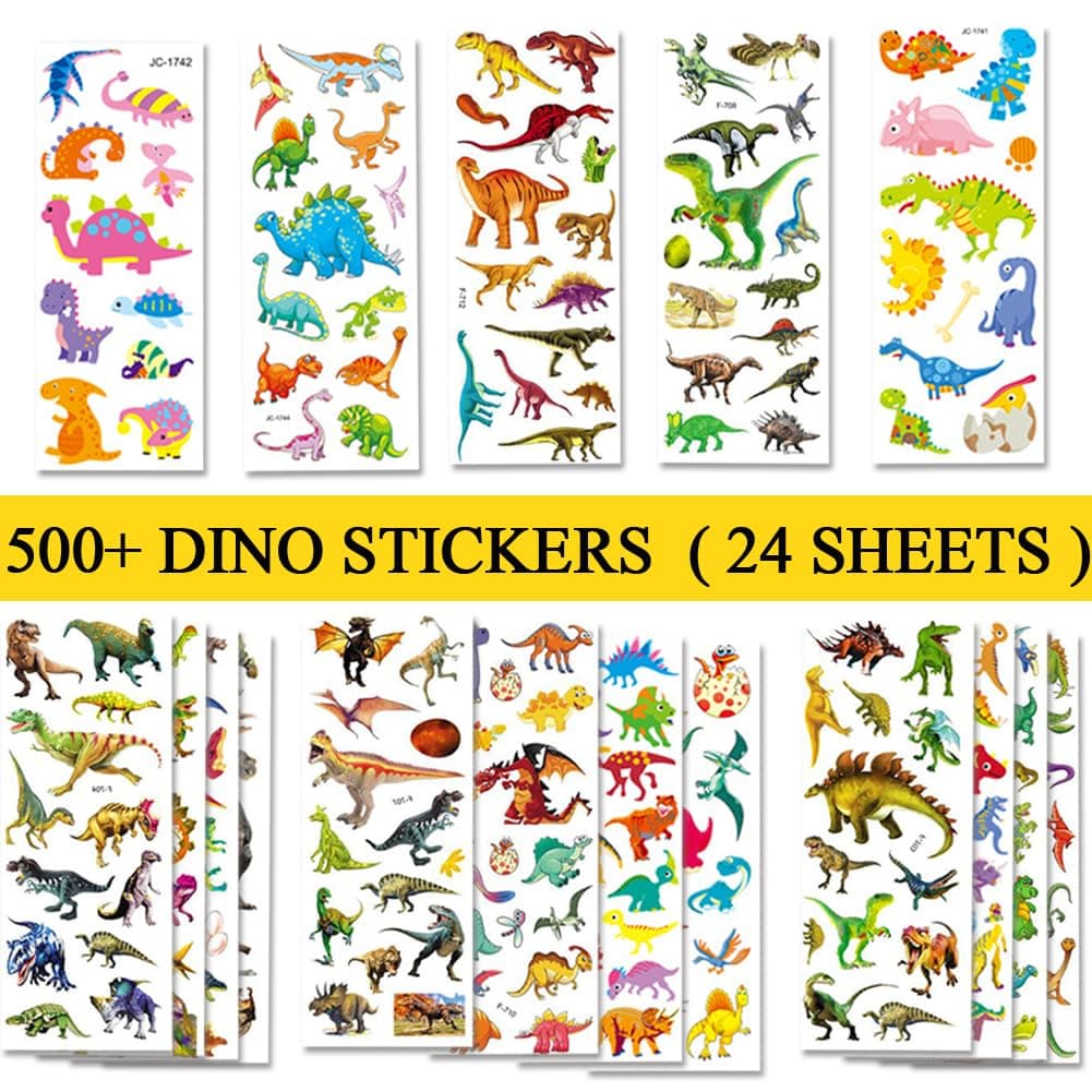 24 Sheets Dinosaur Stickers 450+ for Kids Boys Girls Toddlers, Teacher Reward Stickers, Potty Chart Training, Dinosaur Party Favor Supplies, Goody Bag Stuffers，Pinata Filler
