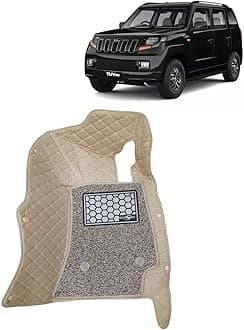 KINGSWAY® TUV 300 7D Car Mat for (Year 2015 to 2020), Compatible with Mahindra TUV 300 Car Floor Mats, Complete Set of 4 Pieces, Top-Notch PU Leatherette 7D Foot Mats, Washable, Beige