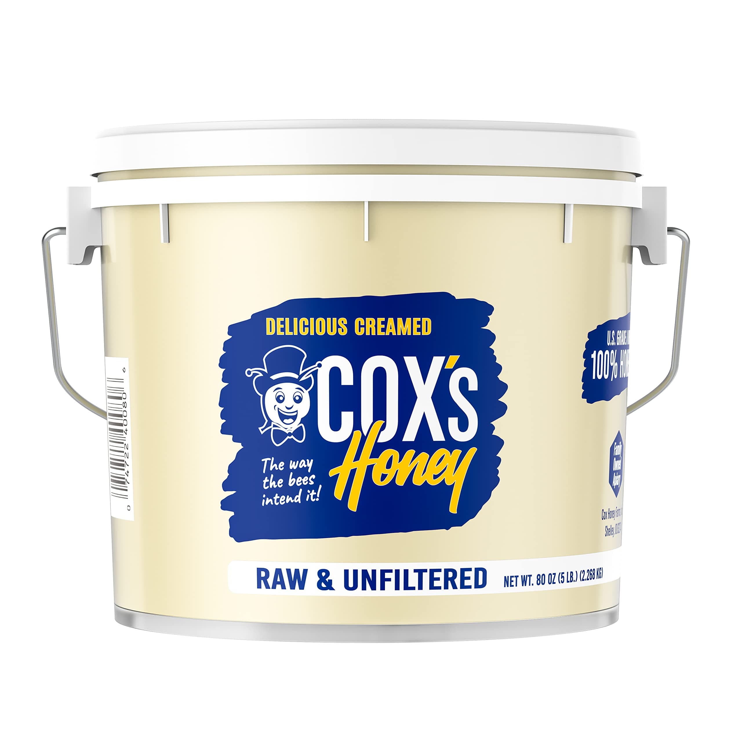 Cox's Honey - Bulk Creamed Whipped Honey Raw Unfiltered, 80 oz | 100% Pure Clover Delicious Honey - Product of the USA