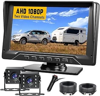 FEISIKE Dual RV Backup Camera, 7 Inch HD 1080P Wired Back up Camera 2 Channel System IR Night Vision Rear View Camera, DIY Guide Lines 150° Wide Angle Backup Camera for Truck
