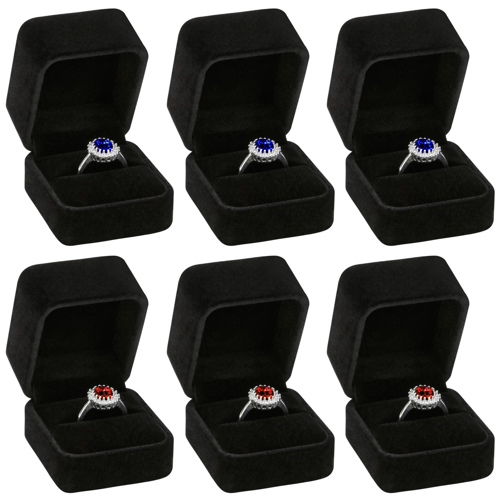 LETURE 6 Pieces Velvet Jewelry Gift Boxes for Necklace Pendant Bracelet Ring Earring, Jewelry Storage Display Case for Christmas Wedding Engagement Birthday Anniversary (Double Ring Box -6PCS)