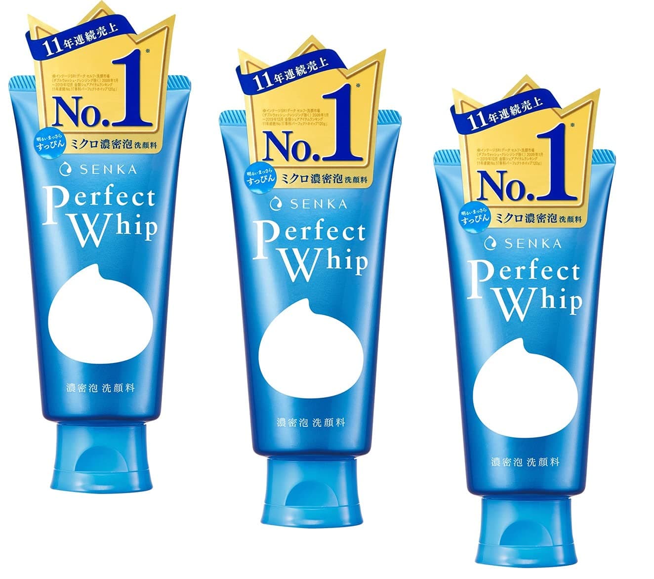 Senka Perfect Whip 120g, Hydrating Facial Cleansing Foam, Enriched with Silk and Hyaluronic Acid, Made in Japan, Set of 3