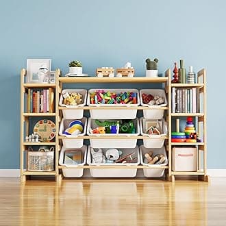 - Large Toy Storage Organizer 9 Shelves 9 Bins, Toy Organizers Storage Bookshelf, Kids Bin Shelf Toys Box Bookcase for Bedroom Playroom Organization Room Decor, White