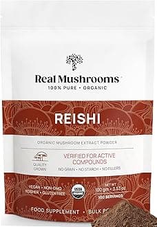 Real Mushrooms Reishi Powder - Organic Mushroom Extract Supplement with Potent Red Reishi Mushroom for Longevity, Mood, Sleep, & Immune Support - Vegan Mushroom Supplement, Non-GMO, 100 Servings