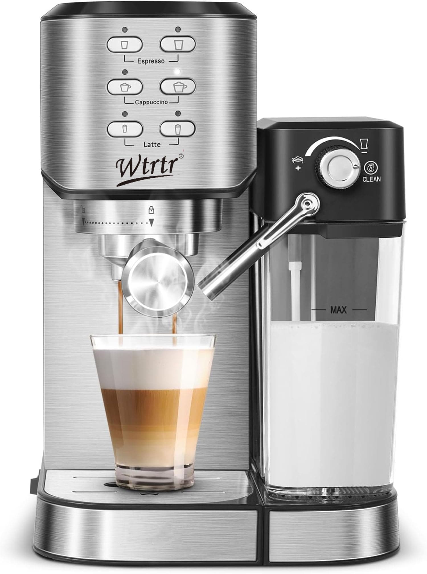 Wtrtr 6-in-1 Espresso Coffee Machine Built-In Automatic Milk Frother, 20 Bar Espresso & Cappuccino & Latte Maker with Removeable Water Tank, Espresso Machines Coffee,Espresso Manual (1 Year Warranty)