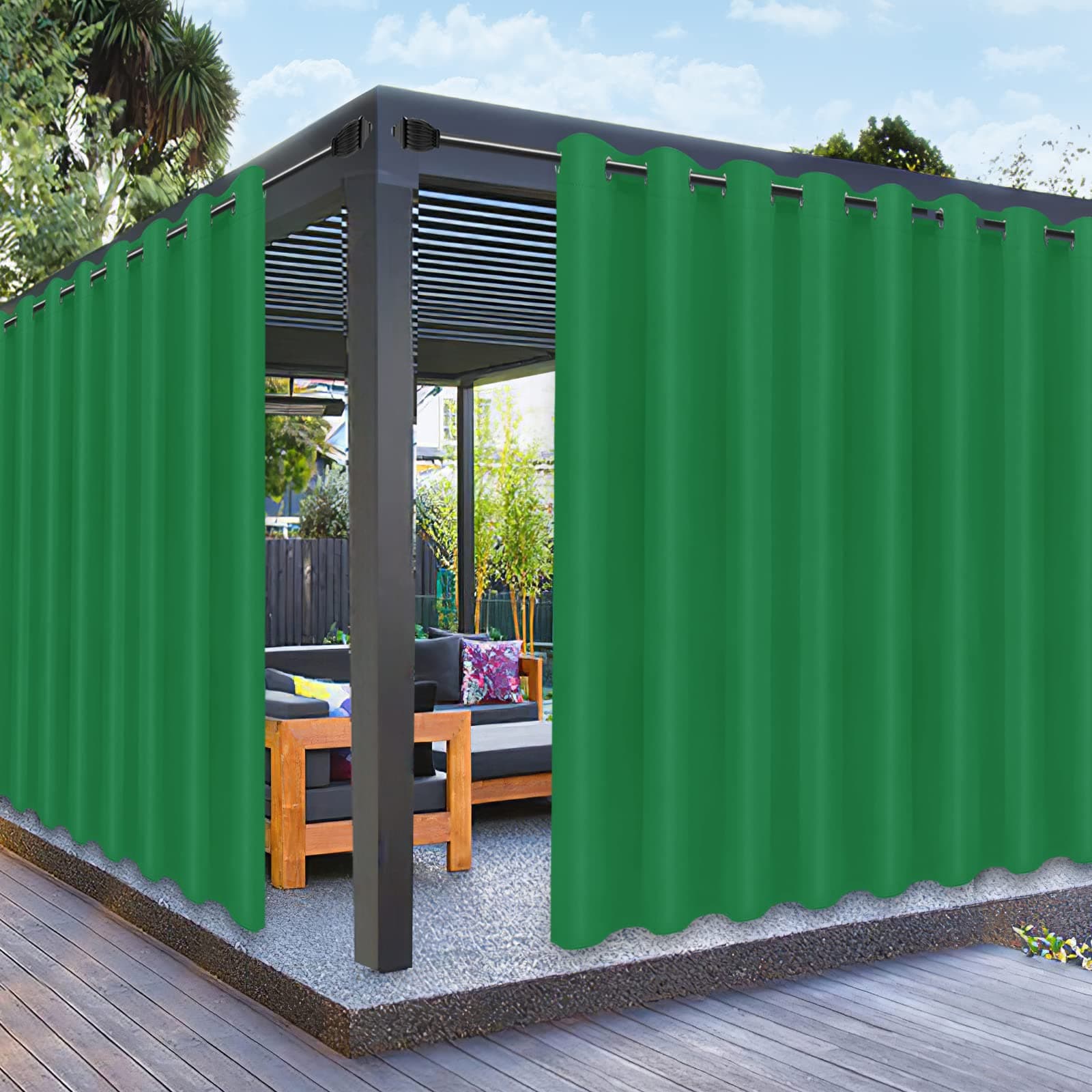 PureFit Outdoor Curtains for Patio Waterproof Weatherproof, UV Resistant Outside Curtains for Gazebo, Front Porch, Pergola, Sun Blocking Privacy Curtain, 120W x 108L inch, 1 Panel, Green