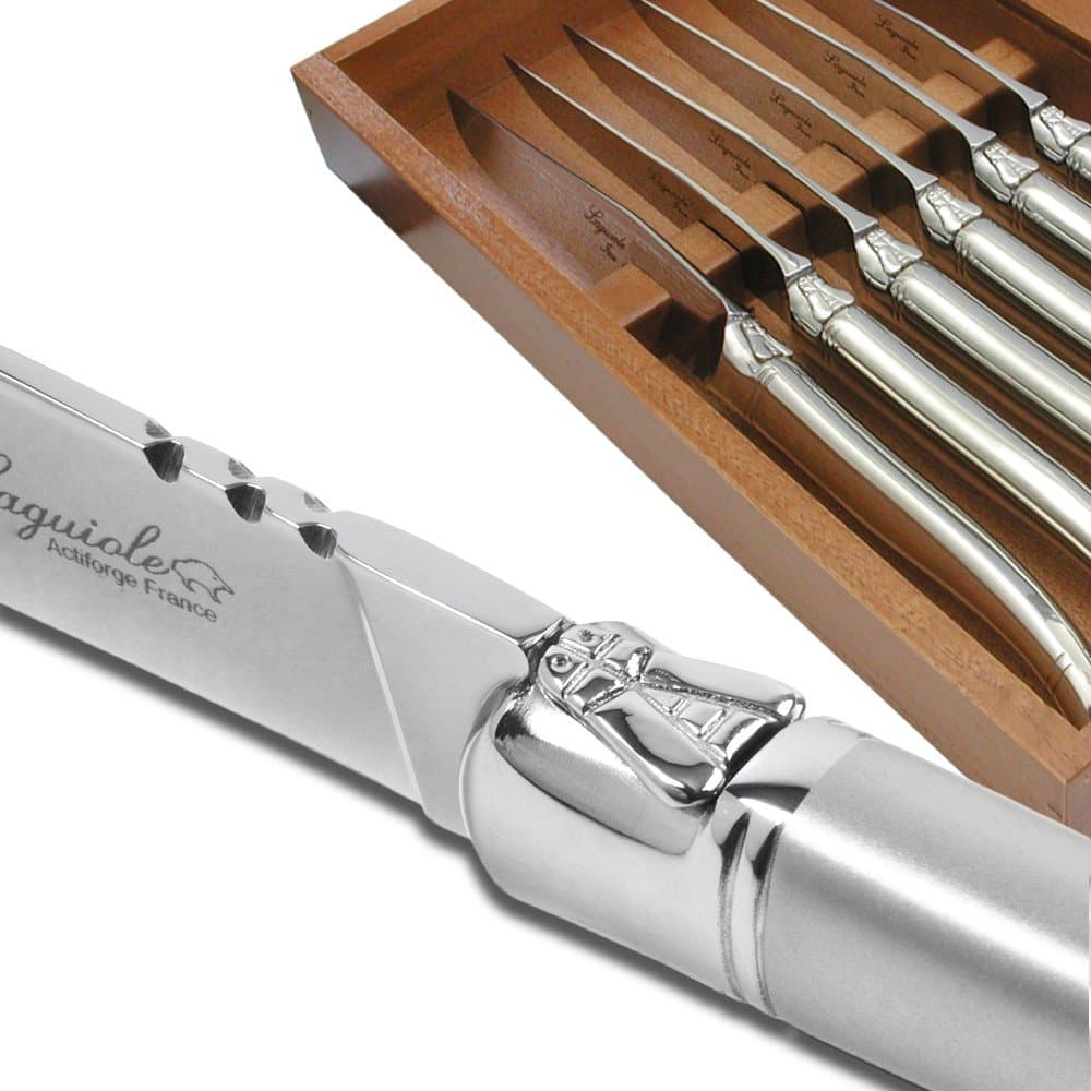 Set of 6 Prestige Laguiole steak knives stainless steel fully forged sandblasted finish direct from France