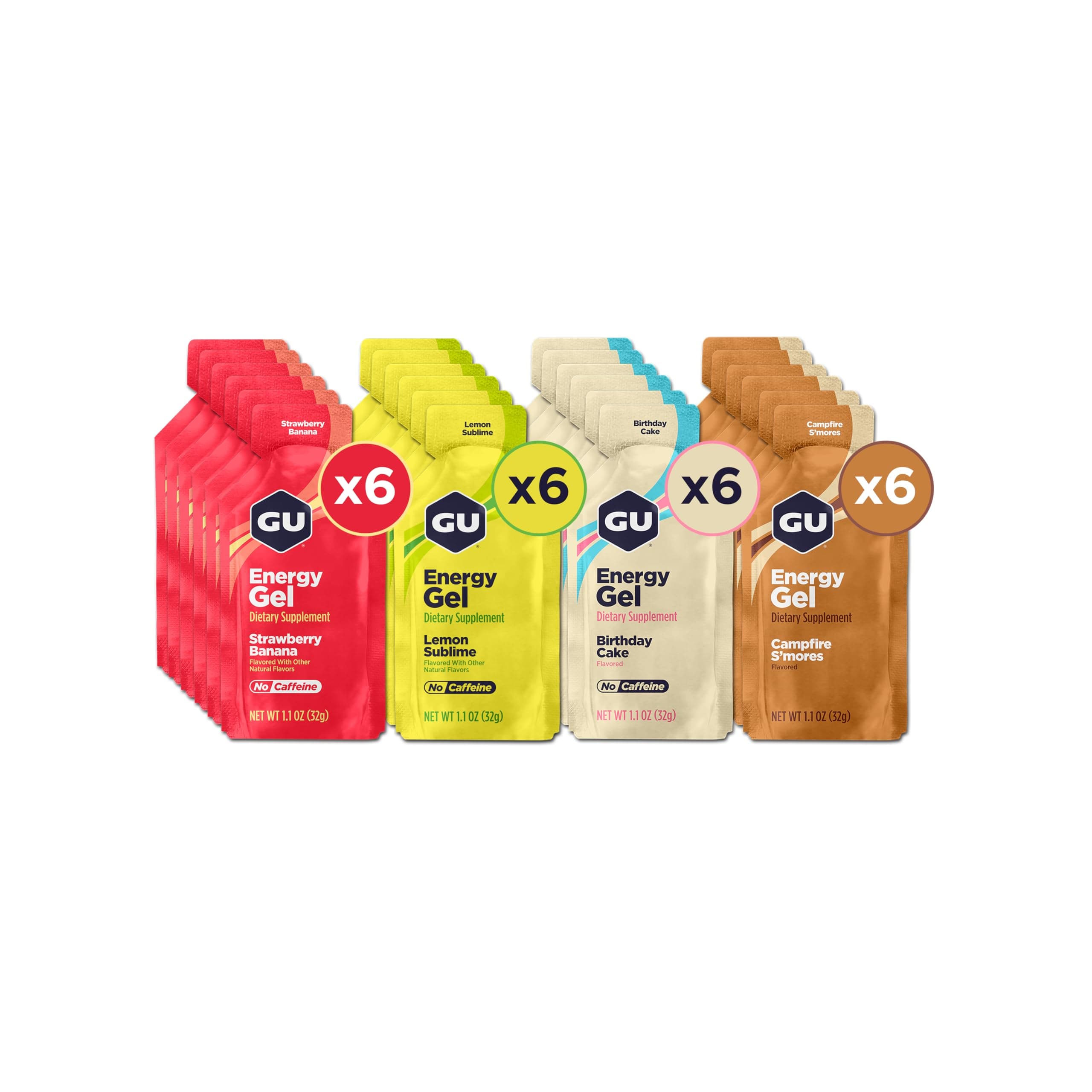 GU Energy Original Sports Nutrition Energy Gels, 24-Count, Assorted Caffeine-Free Flavors Variety Pack