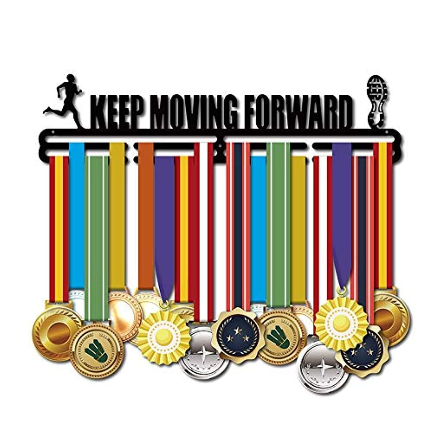 Wall Mount 2 Lines Medal Display Hanger with 3 Screws (Matte Black)