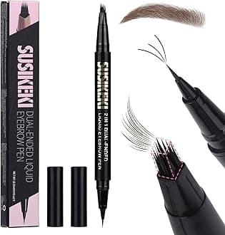 Dual Ended Microblading Eyebrow Pen - 2 in 1 Liquid Eyebrow Pencil with Brow-Fection Angled Brush & Precise Detail Brush-Tip, Shapes & Fills Hair-Like Looking Brows, Lasts All-Day, Dark Brown