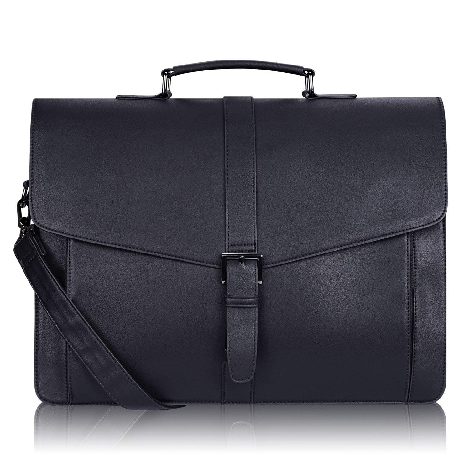 Mens PU Leather Briefcase 15.6" Laptop Satchel Messenger Shoulder Bag for Work Office - Gifts for Him