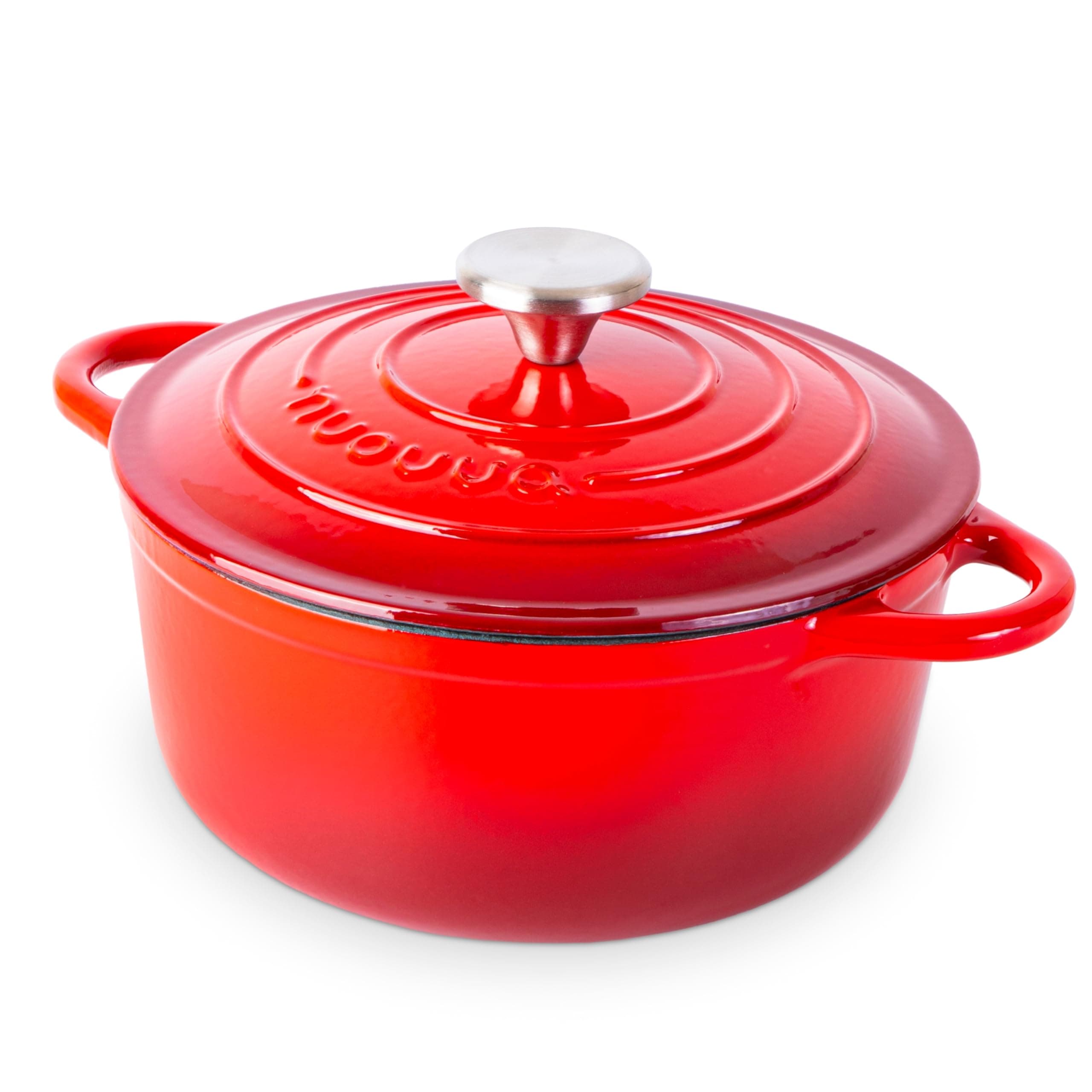 Cast Iron Dutch Oven with Lid – Non-Stick Ovenproof Enamelled Casserole Pot – Sturdy Dutch Oven Cookware – Red, 3.1-Quart, 22cm – by Nuovva