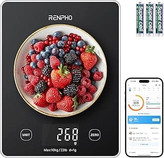 RENPHO Digital Kitchen Scale, Smart Food Weight Scale with Nutritional Calculator, Gram Scale for Weight Loss Cooking Baking Keto Macro Diet, Black Glass, 22lb/10kg
