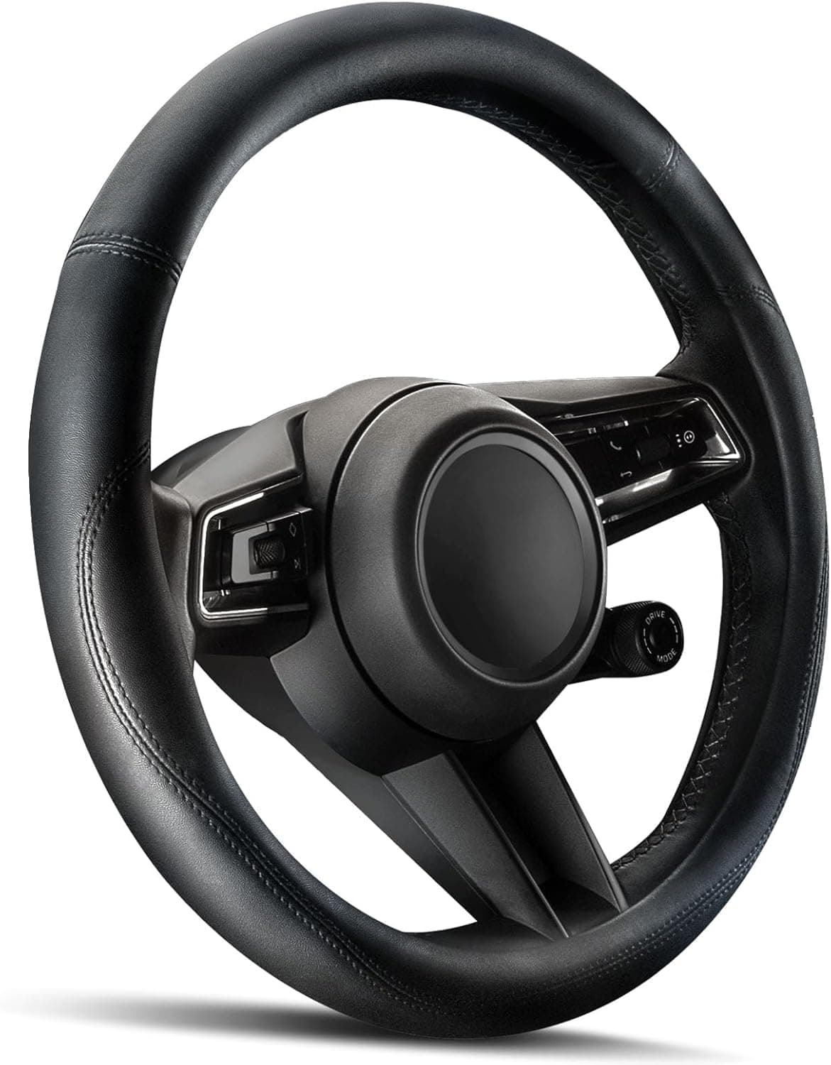HOTOR Car Steering Wheel Cover - Universal Car Accessory for Diverse Cars, Leather Cover with Anti-Slip Lining, for Steering Wheel with a Diameter of 14.5"-15",Black