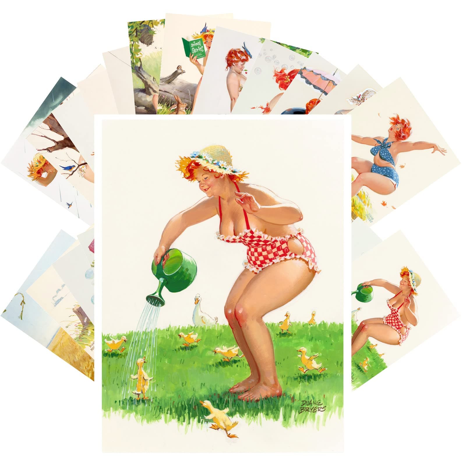 Pixiluv Vintage Postcards (24 pcs 4"x6" each) HILDA Funny Curvy Sexy Pinup Girl Redhead Plus Size Model Girl Vintage Retro Notecards Greeting Card Reprint