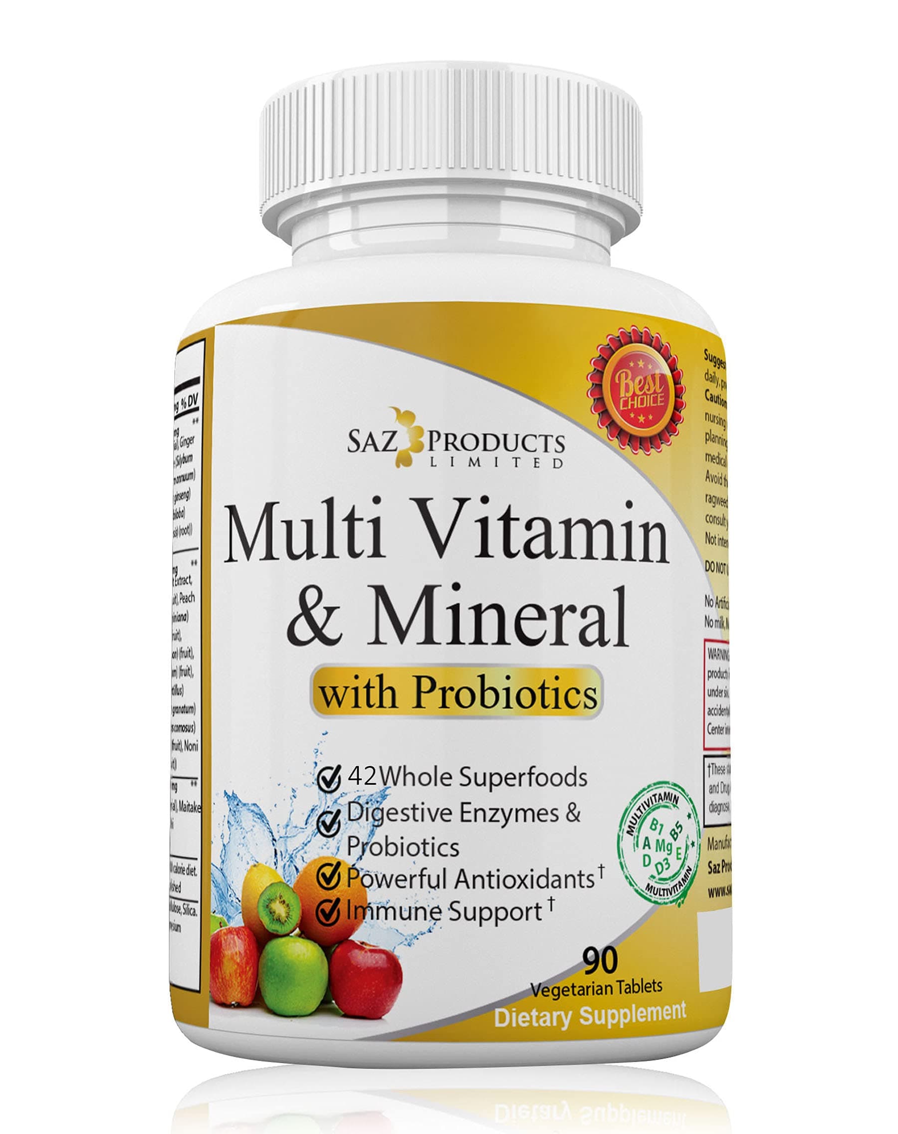 Whole Foods Multivitamin for Women & Men with Probiotics - Probiotic Vitamin & Mineral Supplement with Vitamin A, B-Complex, C, D3 & Zinc - 90 Tablets