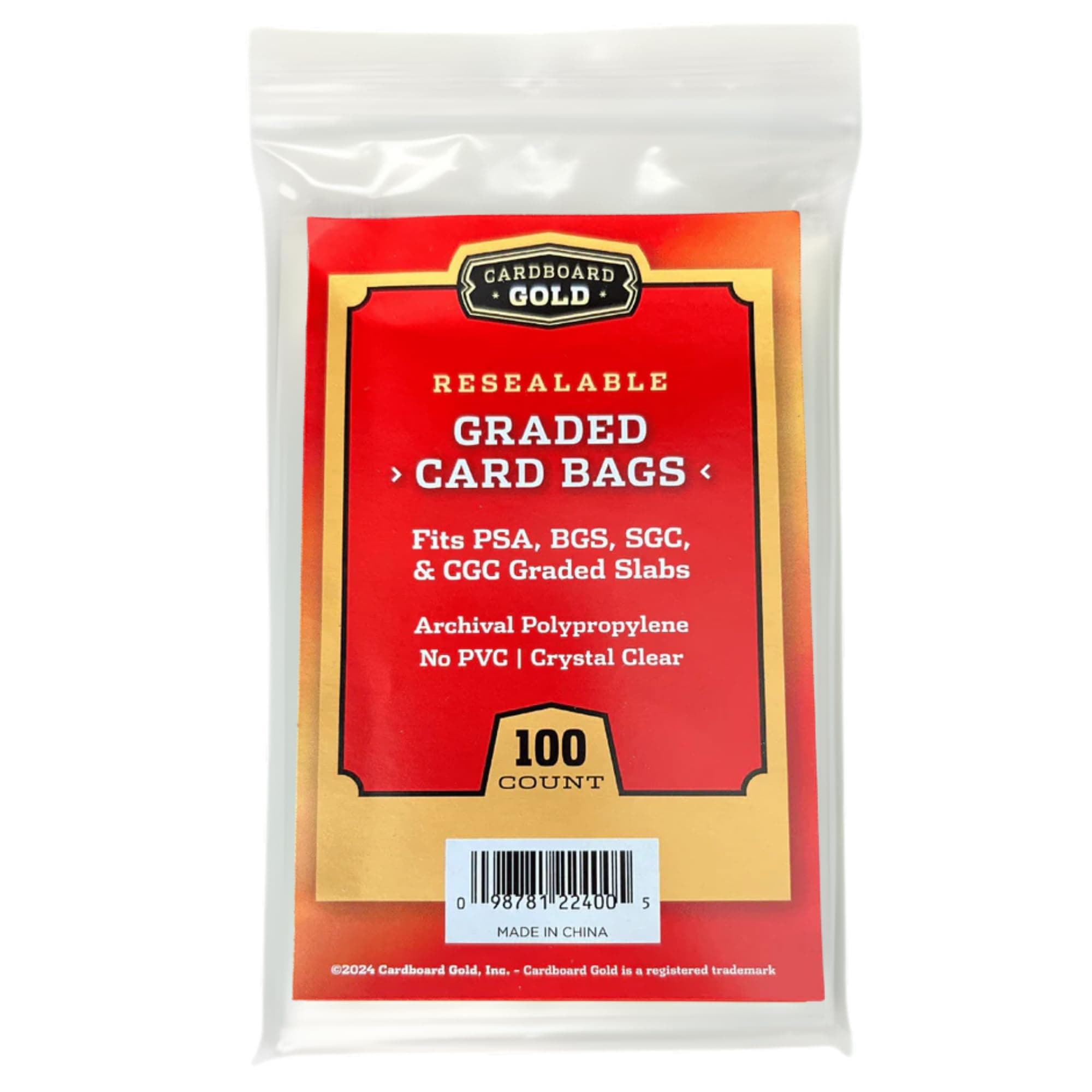 Cardboard Gold Graded Card Sleeve - Fits PSA, SGC, BGS, CGC Trading Cards - Slab Sleeves w/Adhesive Flap - Archival Safe, PVC-Free Protector Bags for Baseball, Sports, Gaming Cards - 100 ct