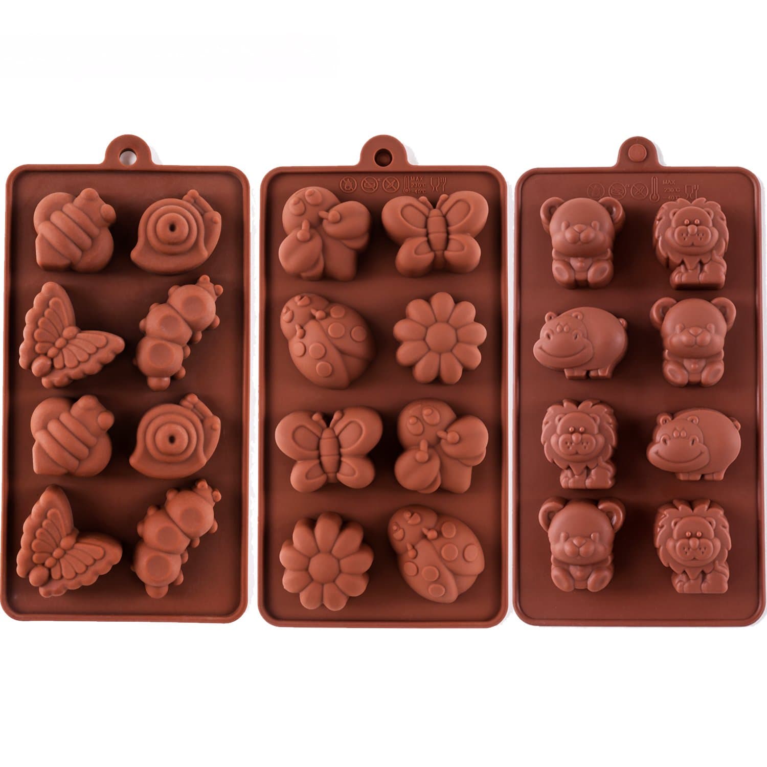 Silicone Molds Non-stick Chocolate Candy Mold,Soap Molds,Silicone Baking mold Making Kit, Set of 3 Forest Theme with Different Shapes Animals,Lovely & Fun for Kids