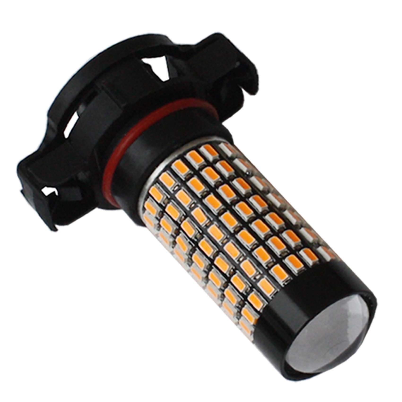 2 Pcs (Amber Yellow PSY24W) 1400 Lumens Extremely Bright 158-SMD LED Chipsets Bulb with Projector Lens Light DC12V DC24V