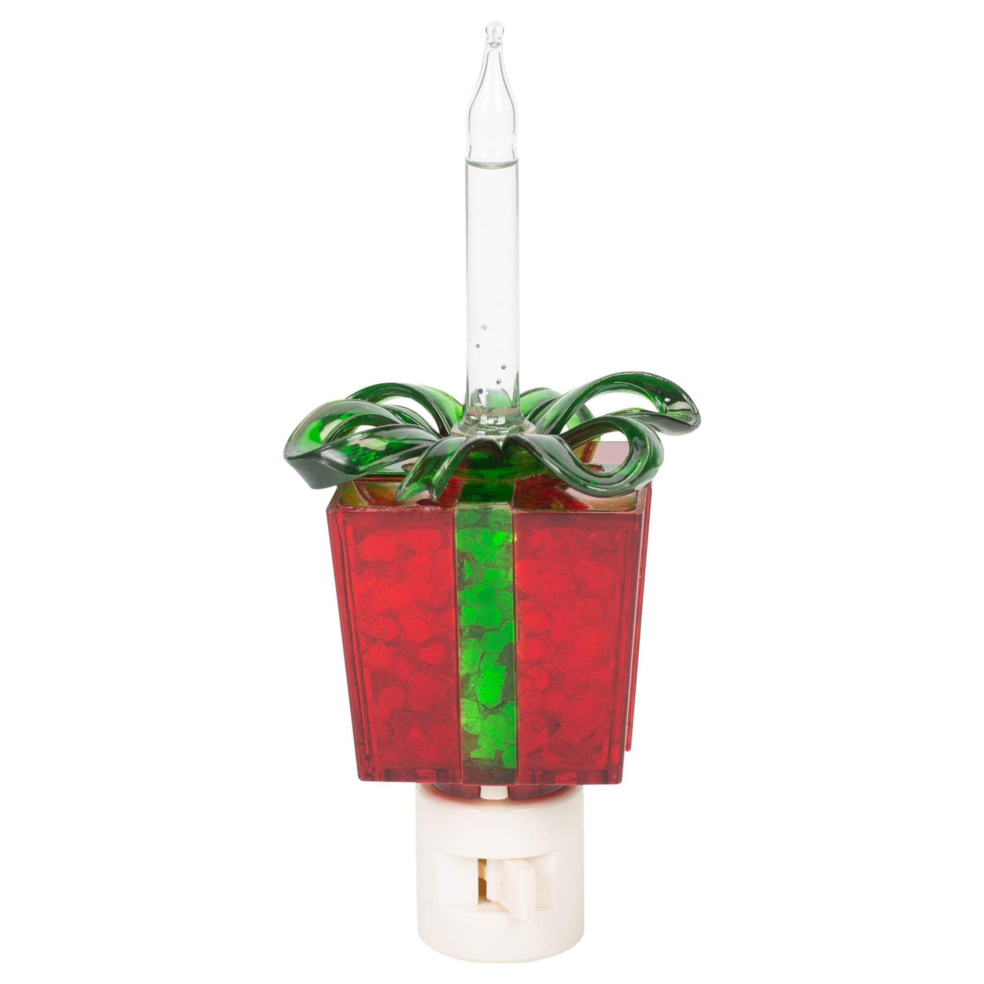 Roman Lights Exclusive Night Light, Features a Red Present with a Green Bow with Swirling Glitter Confetti, 7-Inch (165204)