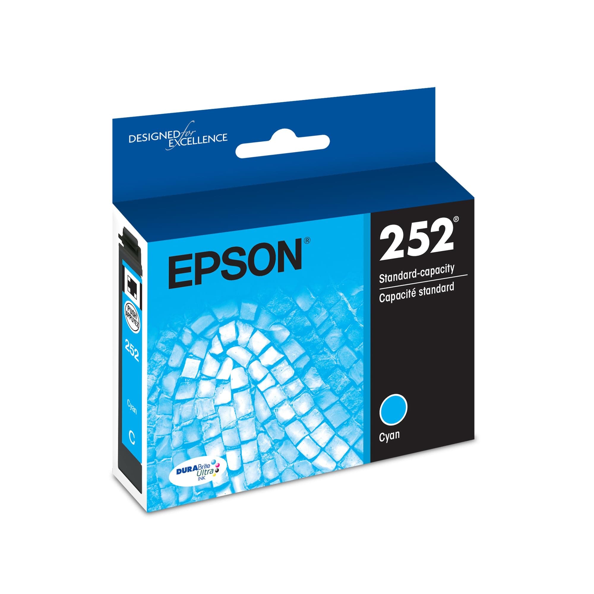 EPSON 252 DURABrite Ultra Ink Standard Capacity Cyan Cartridge (T252220-S) Works with WorkForce WF-3620, 3640, 7110, 7610, 7620, 7710, 7720, 7210