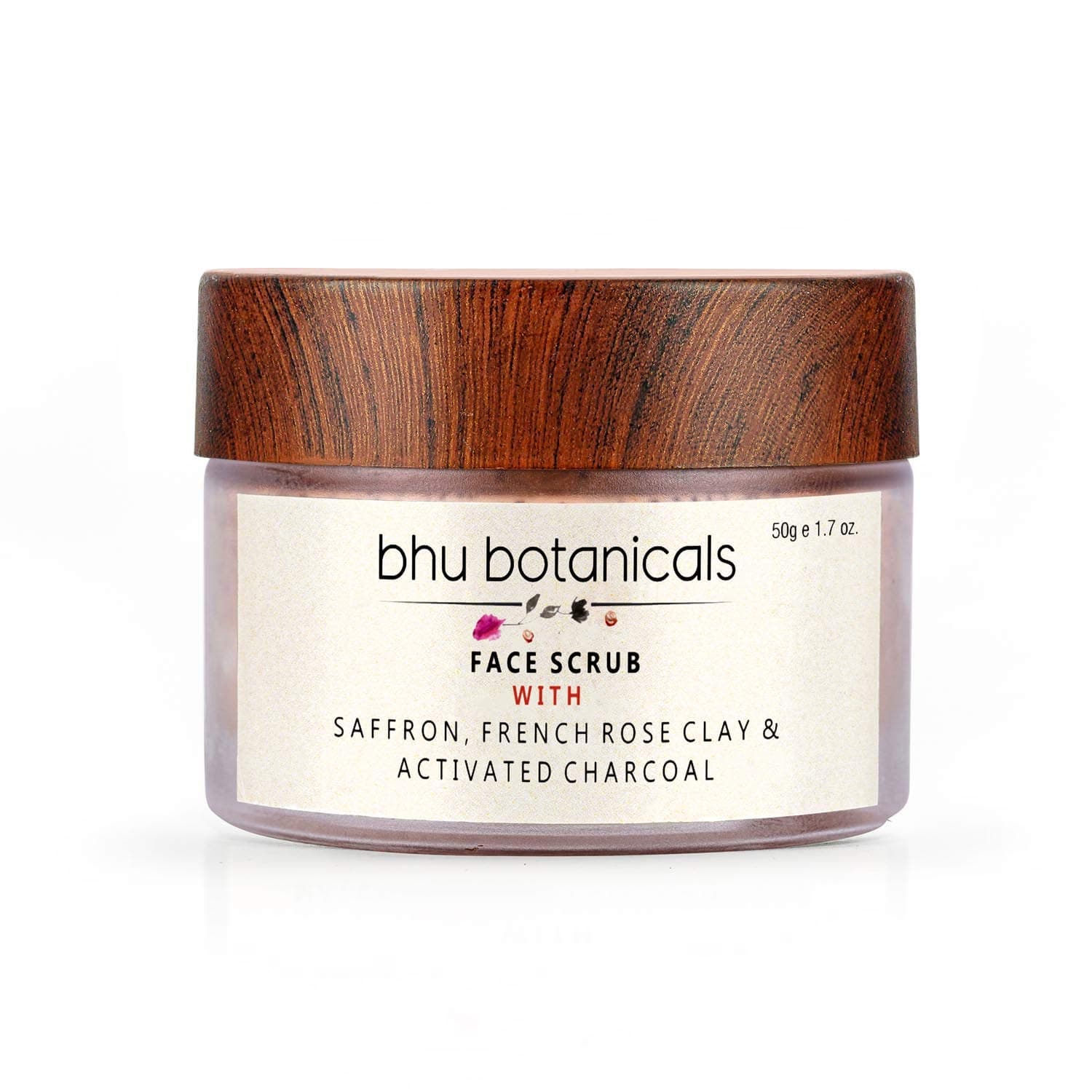 Bhu Botanicals Skin Brightening Face Scrub| Saffron | French Rose Clay | Activated Charcoal | Tan Removal | Deep Exfoliation | Oily to Normal skin | Dry to sensitive skin| 50 gm