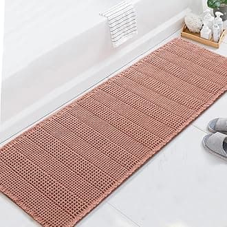 H.VERSAILTEX Upgraded Waffle Runner Rug Super Absorbent Bathroom Mat Non Slip Bath Rug for Bathroom Floor Machine Washable Dry Fast, Soft Pink, 24" x 72"