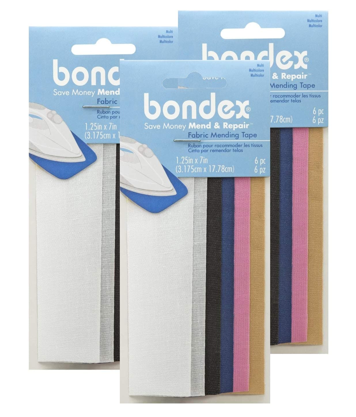 Bondex Repair Seamless Iron On Patch Fabric Mending Tape 1.25x7 (1.25" x 7") White Beige Black Navy Pink Tan (6 pcs) (3 Pack) (6pc) (3pk) 230 015-001