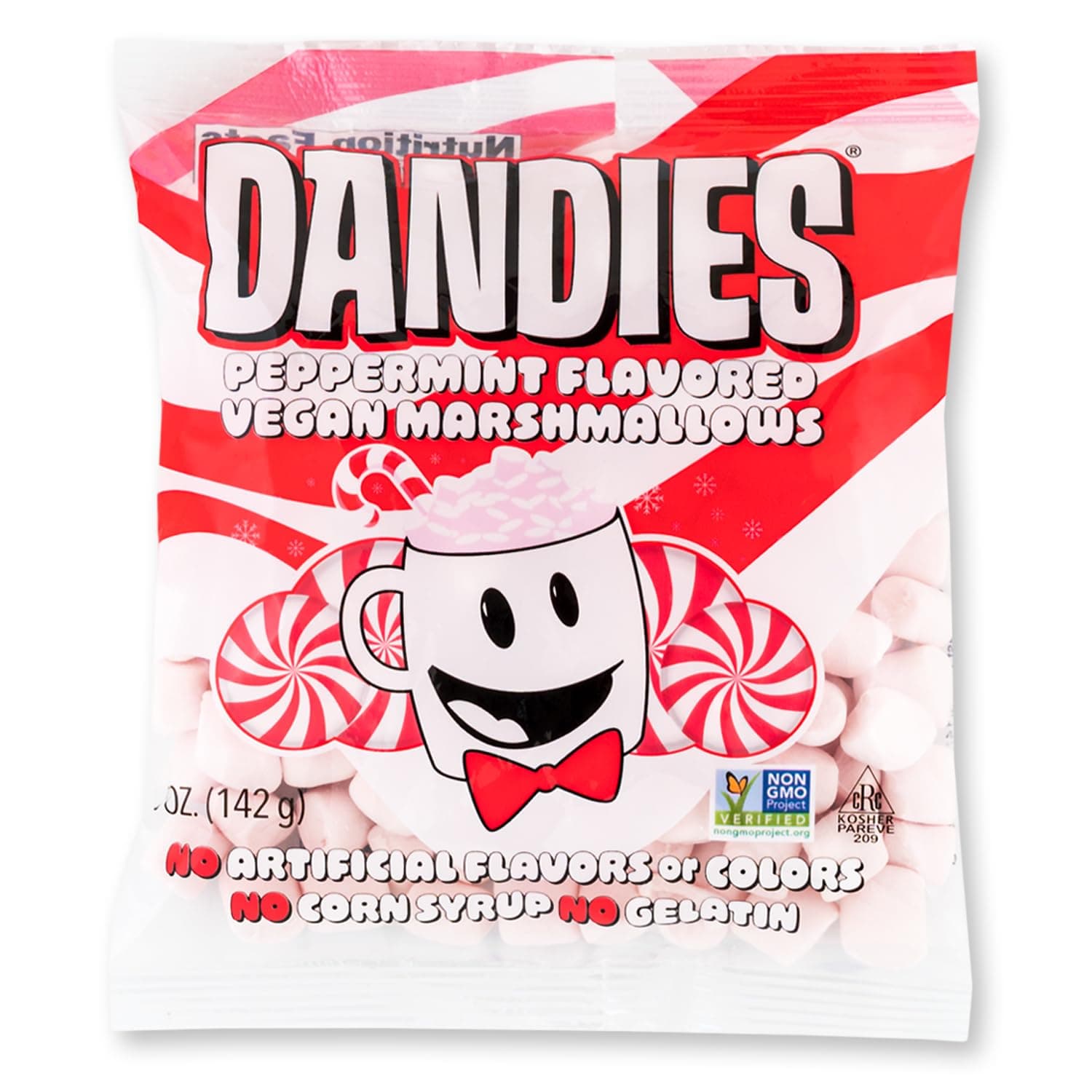 Dandies Peppermint Vegan Marshmallows, No Artificial Flavorings, Food Dyes, Corn Syrup, or Gelatin, Perfect for Hot Cocoa, Desserts, or Snacking (1 Pack)