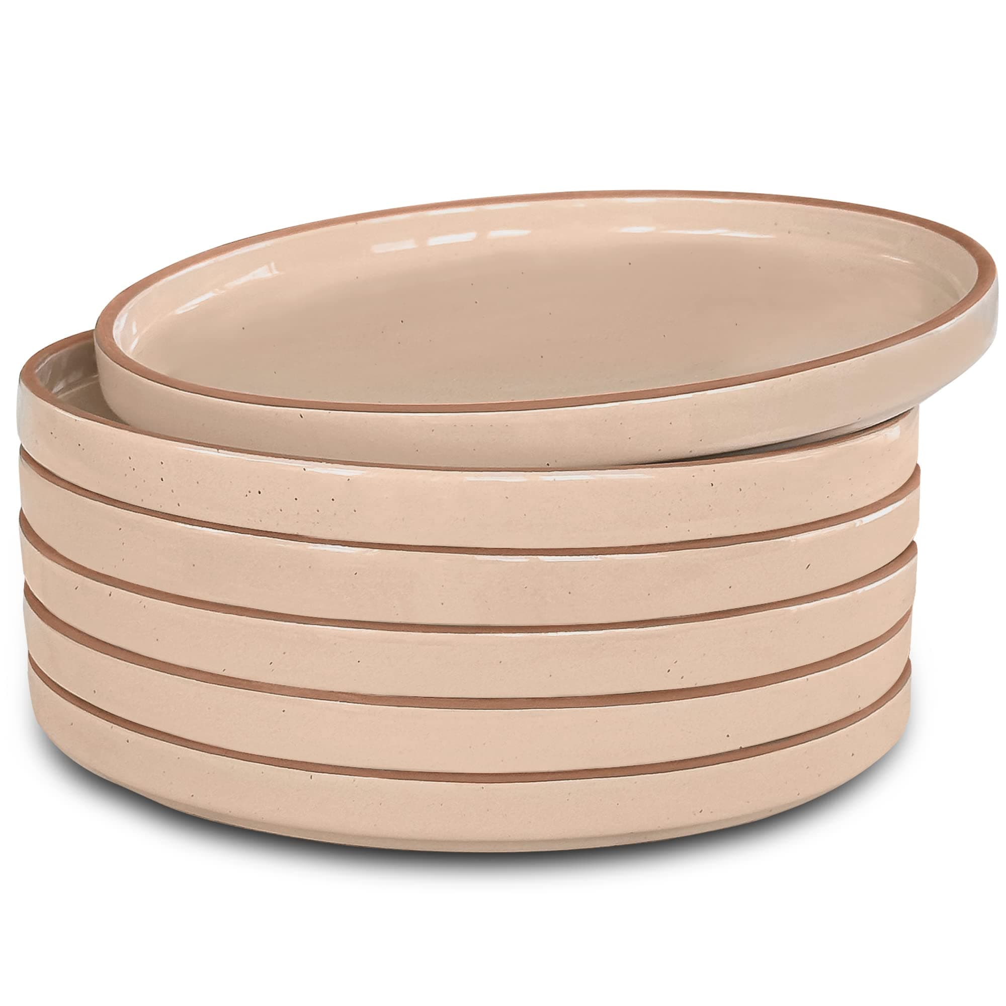 CERAMICS HIT PAUSE Flat Plates Set of 6-8 in - The Dessert, Salad, Appetizer, Small Lunch, etc Plate. Microwave, Oven, and Dishwasher Safe, Scratch Resistant. Kitchen Porcelain Dish - Chai