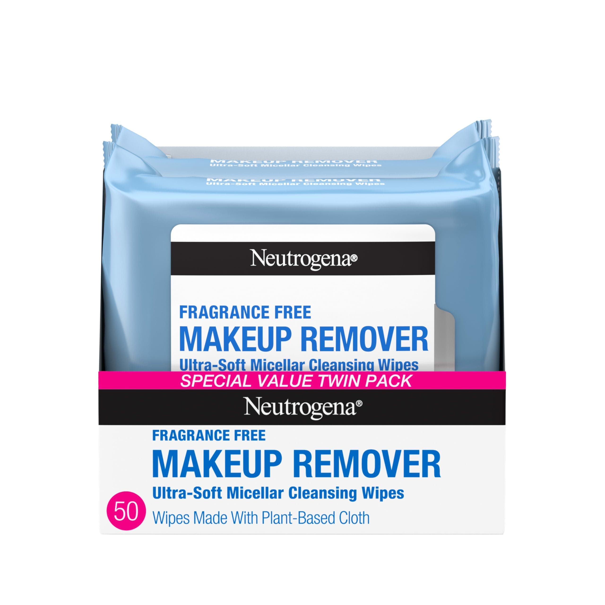 Makeup Remover Cleansing Face Wipes, Daily Cleansing Facial Towelettes to Remove Waterproof Makeup and Mascara, Alcohol-Free, Value Twin Pack, 25 Count, 2 Pack