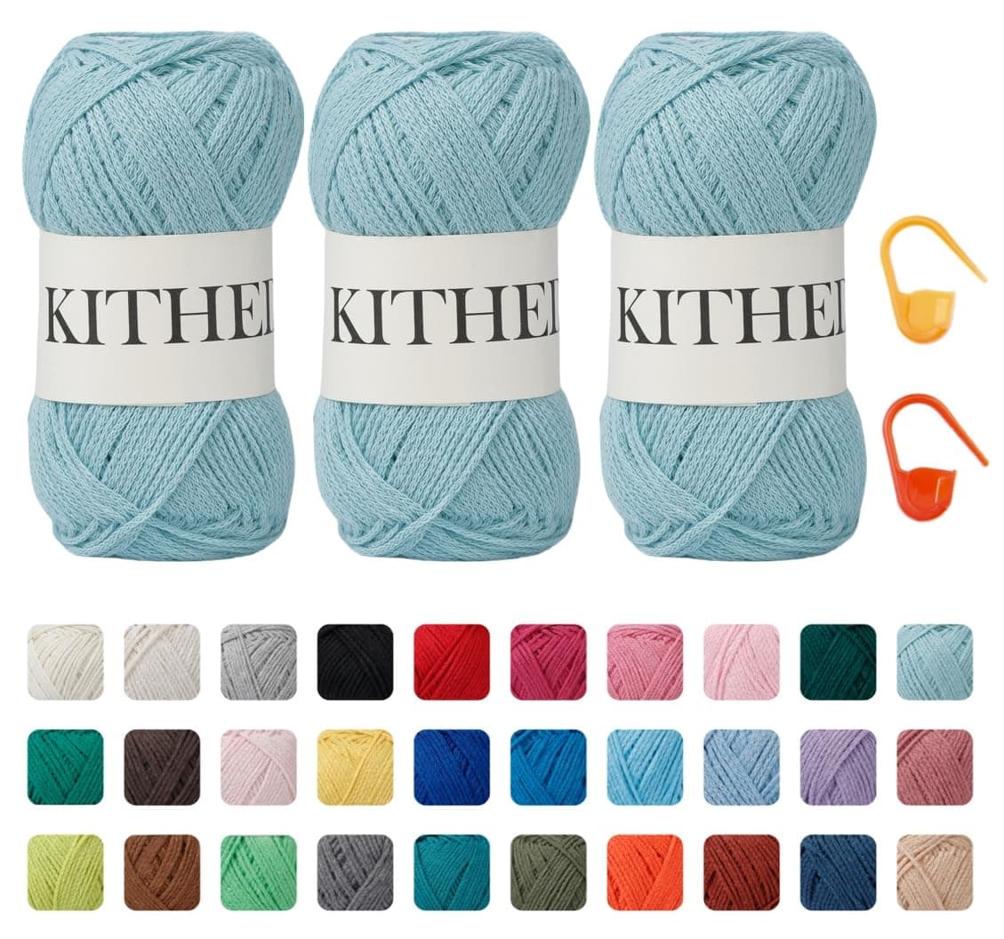 KITHED Cotton Yarn，10.5oz，526yard，3 Pack ，Soft Yarn for Crocheting and Knitting (13 Aqua)
