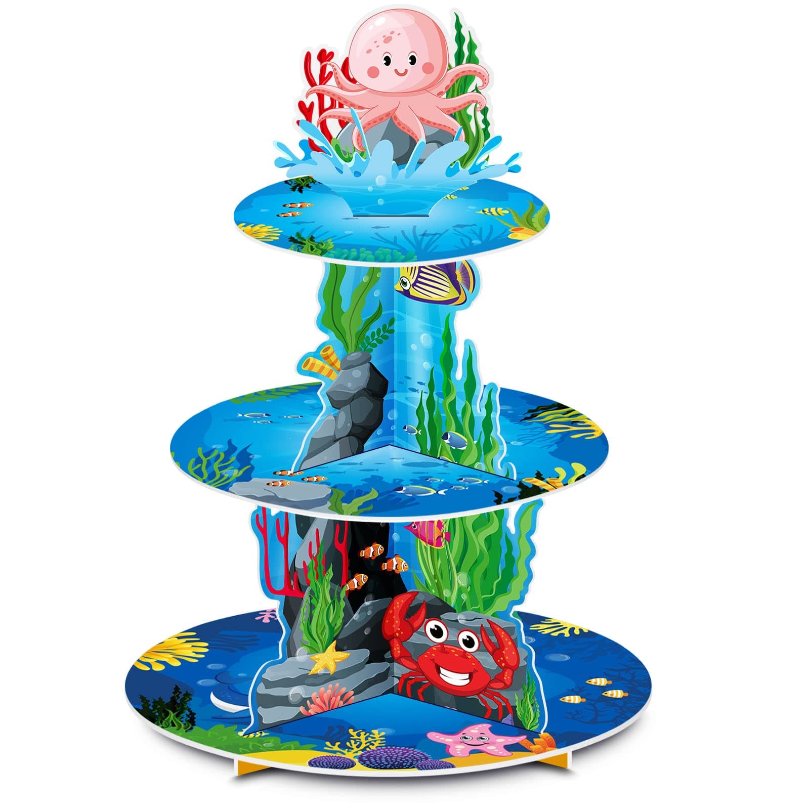 Under The Sea 3 Tier Ocean Cupcake Stand - First Birthday Decorations for Boy - Shark & Mermaid Party Supplies