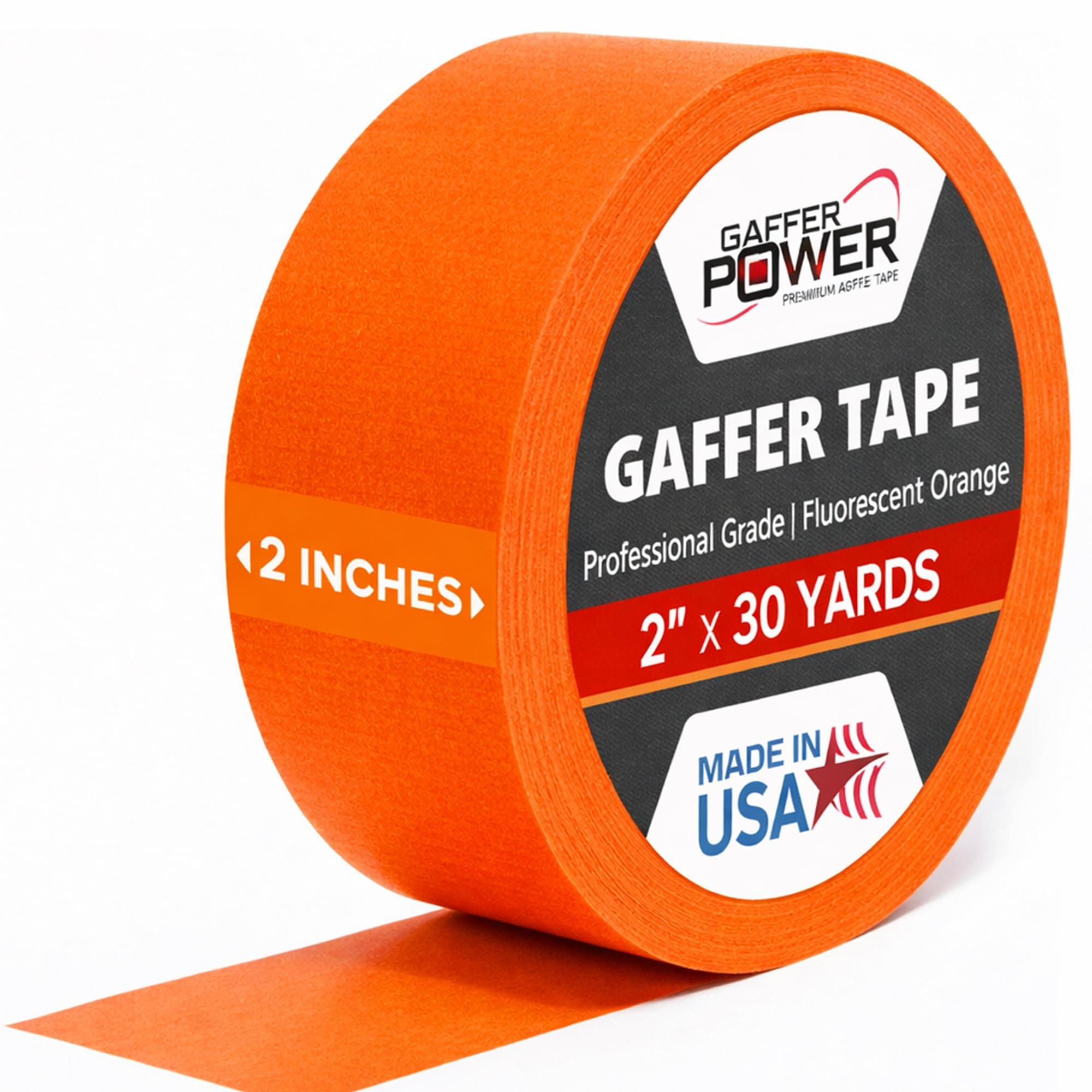 Gaffer Power Proudly Made in The USA, Real Professional Grade Gaffer Tape, Heavy Duty Gaffers Tape, Non-Reflective, Multipurpose. 2 Inches x 30 Yards, Fluorescent Orange