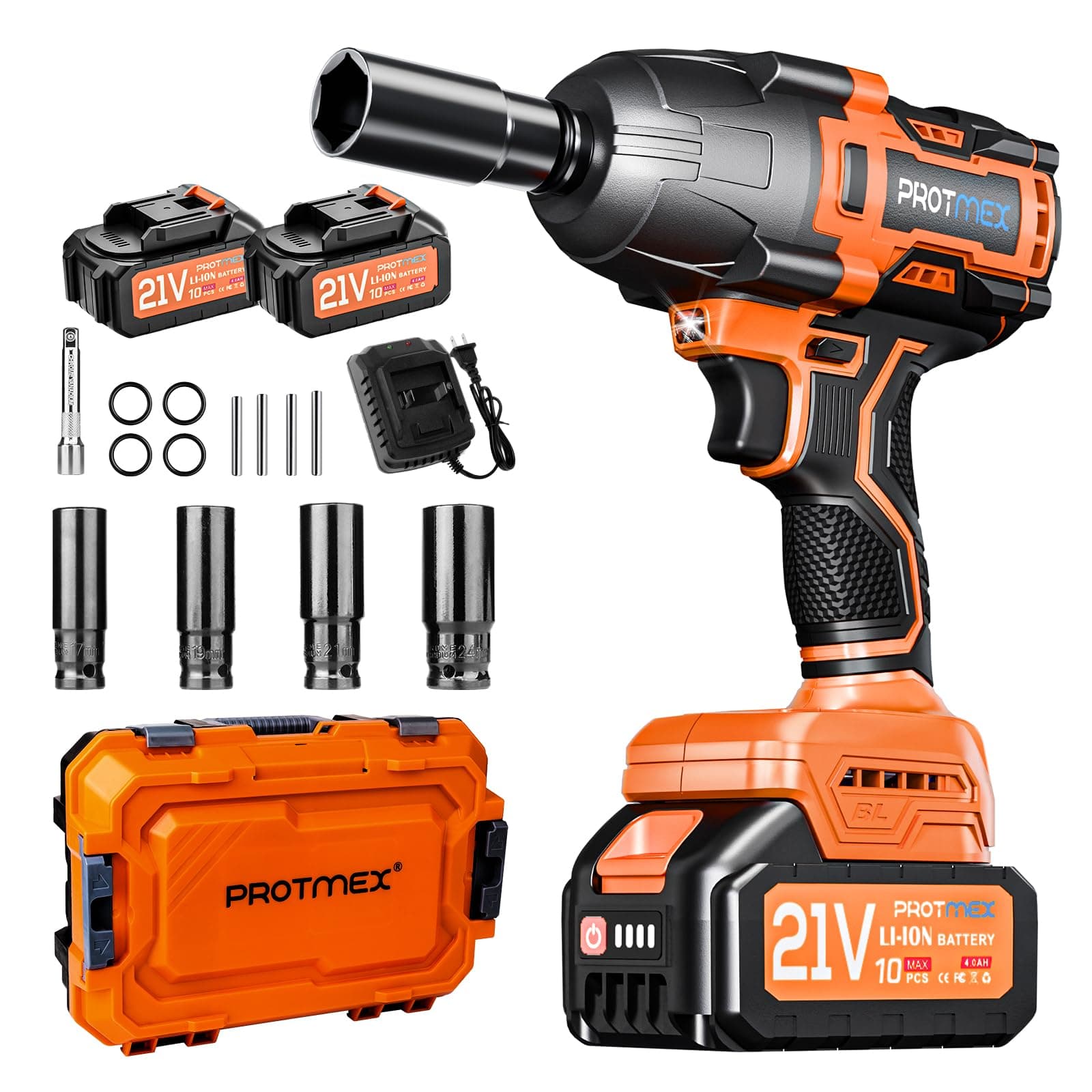 Cordless Impact Wrench, 900Ft-lbs (1200N.m) 1/2" Brushless Impact Gun, 21V High Torque Power Impact Driver, 2x4.0Ah Batteries Electric Impact Motor Variable Speeds for Family Car/Pickup Truck/Mower