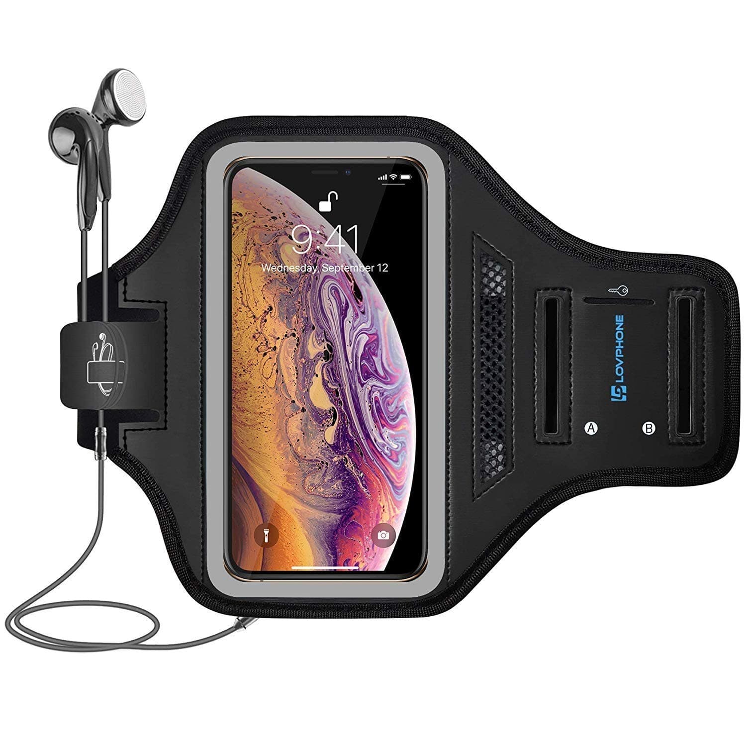 iPhone 14 Pro/ 14/13 Pro/ 13/12 Pro/ 12/11 Pro Max/ 11 Pro/ 11/ XR/XS Max Armband, Sport Running Exercise Gym Case with Key Holder & Card Slot (Gray)