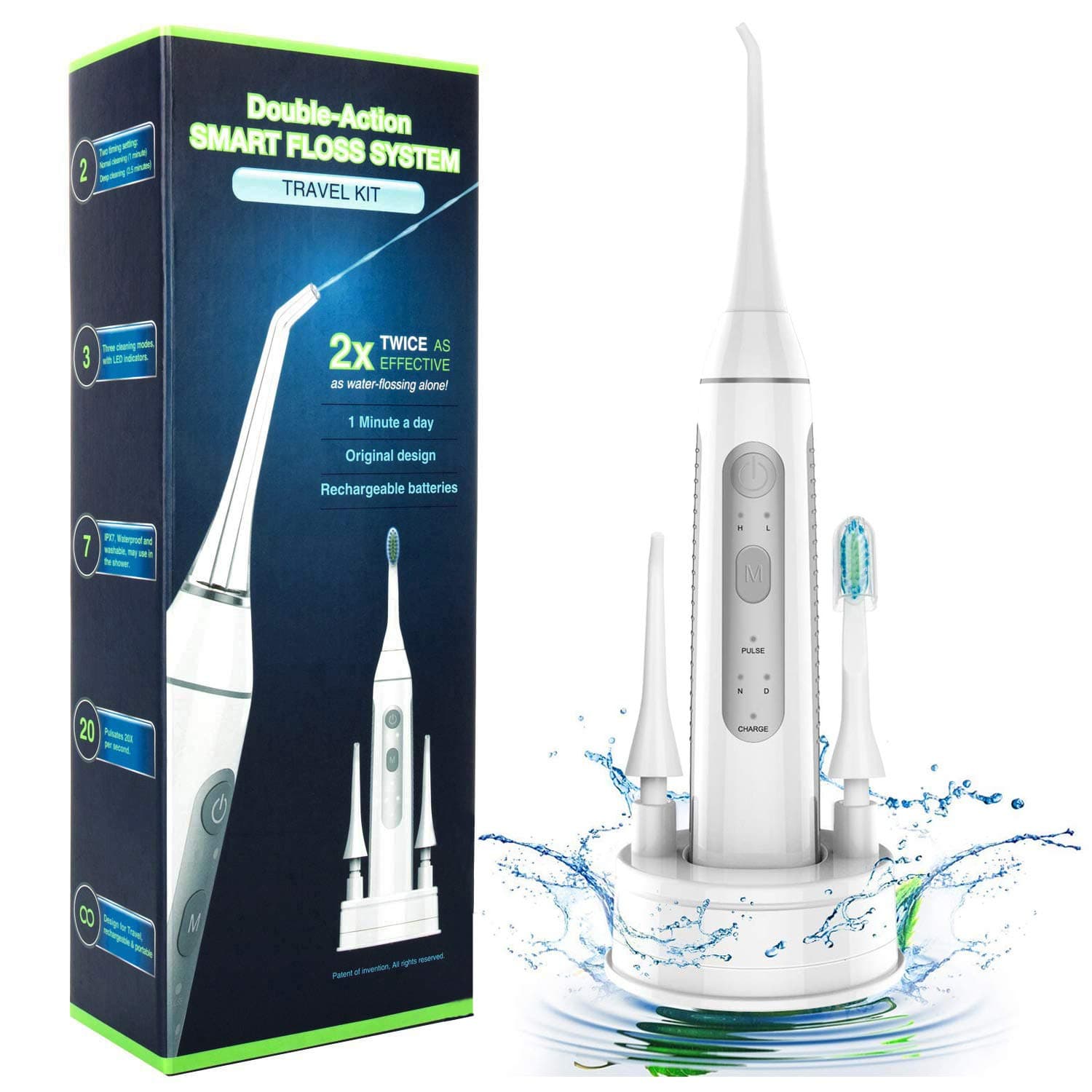 2 in 1 Portable Water Dental Flosser and Electric Toothbrush, Smart Oral Irrigator Water Teeth Cleaner Combo Set - 3 Mode, 2 Timer, USB Rechargeable (2 in 1)