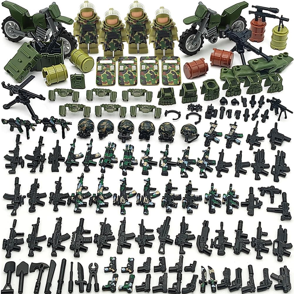 Military Weapon Guns Accessories for Minifigure Block Toys Include Camouflage Helmets E.O.D Suits Shields for Army Soldiers Gear Set Building Kits Kids Toy(260pcs)